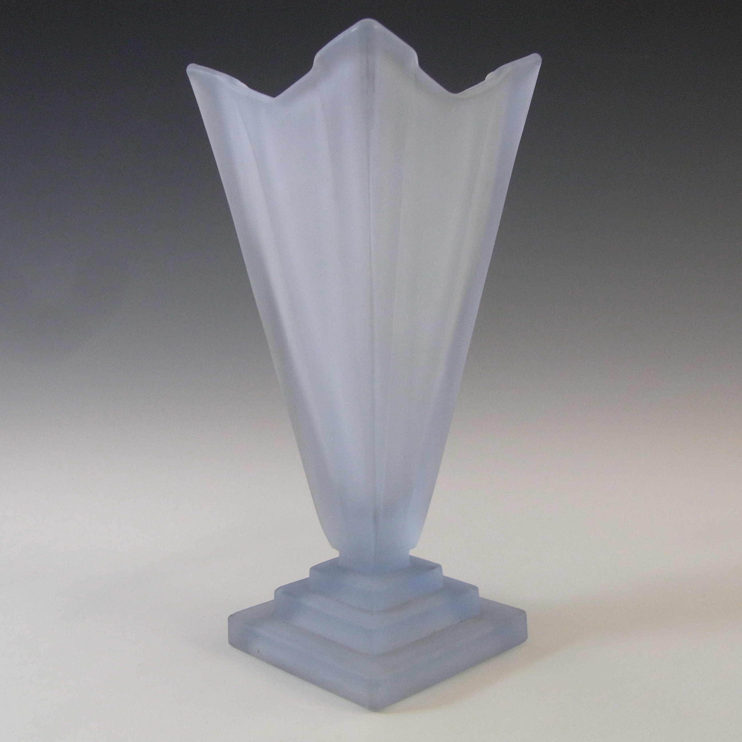 (image for) Bagley #1333 Art Deco 7.5" Frosted Blue Glass 'Wyndham' Vase - Click Image to Close