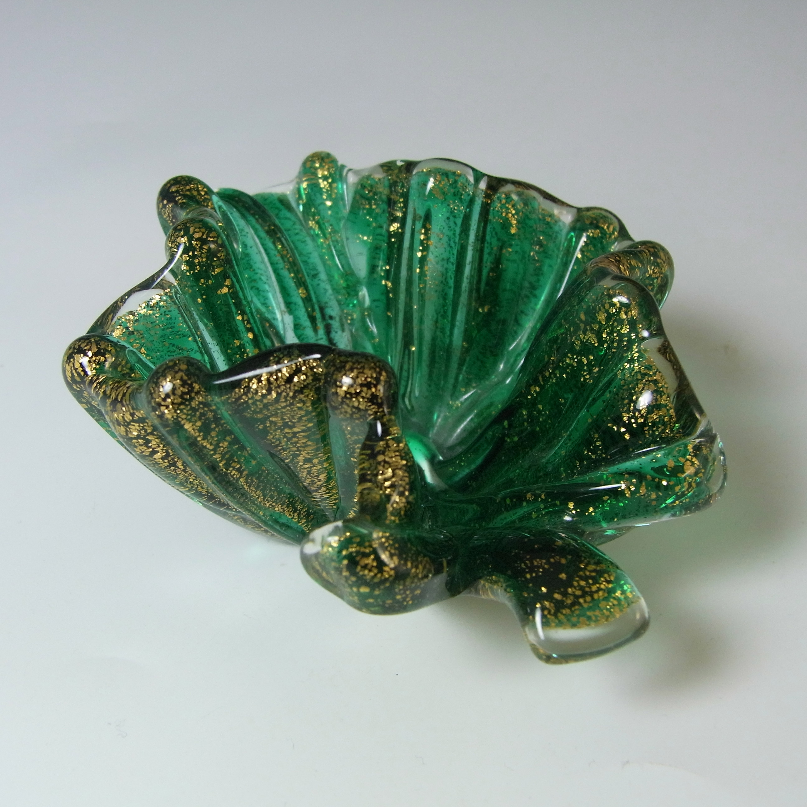 (image for) Archimede Seguso Murano Gold Leaf Green Glass Bowl - Click Image to Close