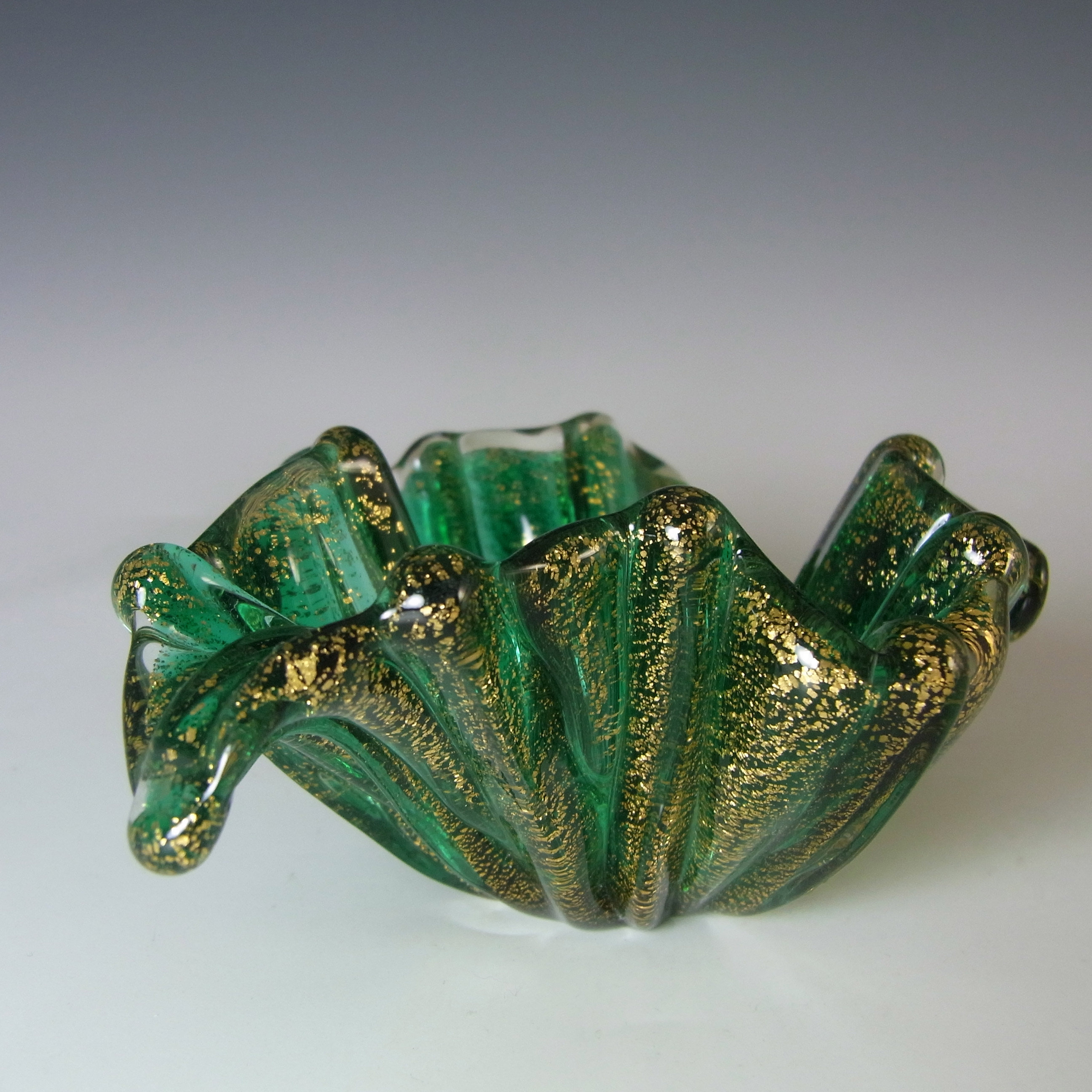 Archimede Seguso Murano Gold Leaf Green Glass Bowl - Click Image to Close