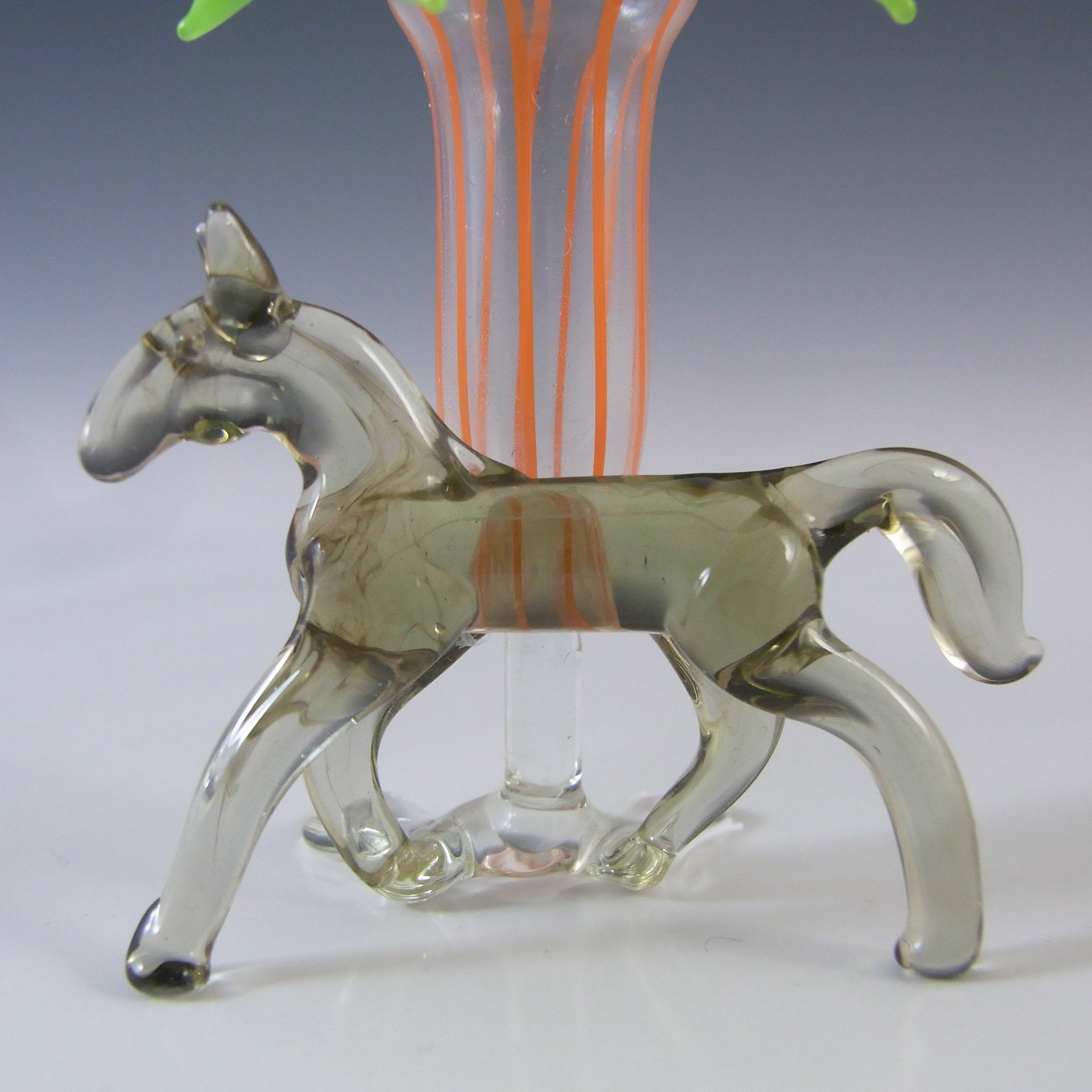 Vintage Orange & Grey Lampworked Glass Horse Vase - Click Image to Close