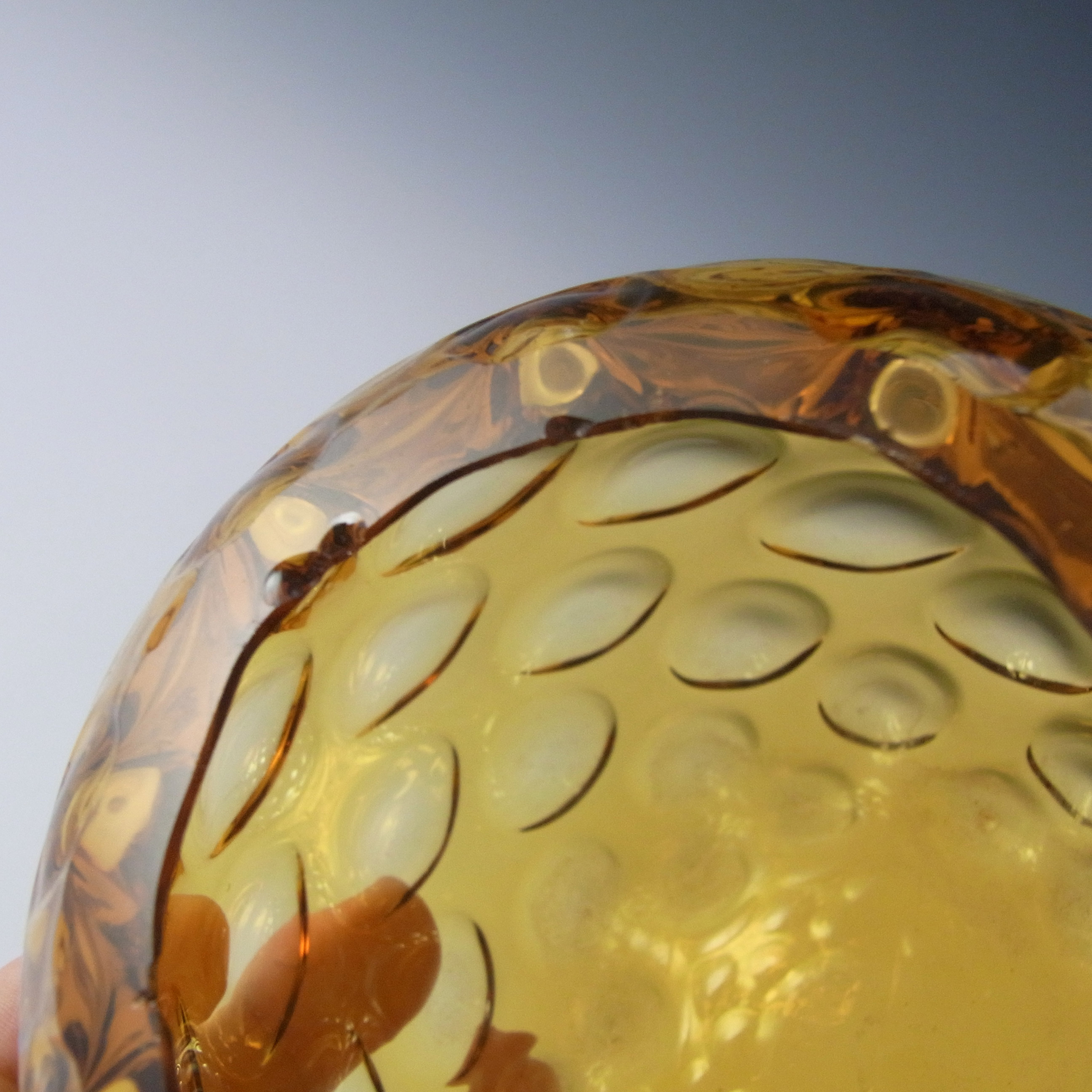(image for) Borske Sklo Amber Glass Optical 'Olives' Globe Vase - Click Image to Close