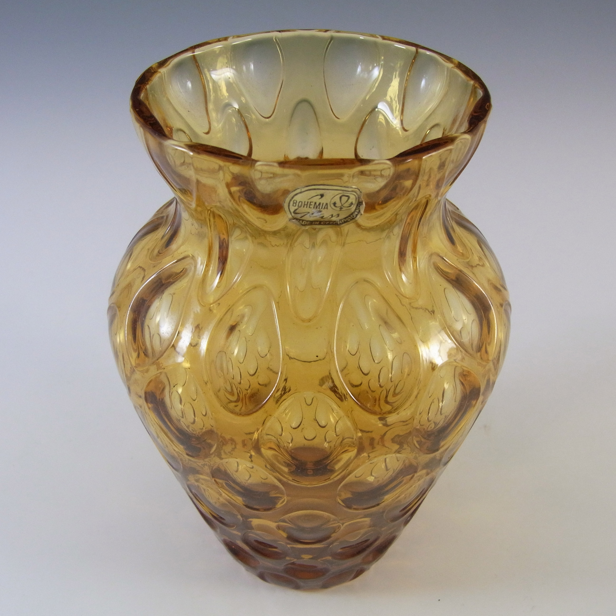 (image for) Borske Sklo 1950's Amber Glass Optical 'Olives' Vase - Click Image to Close