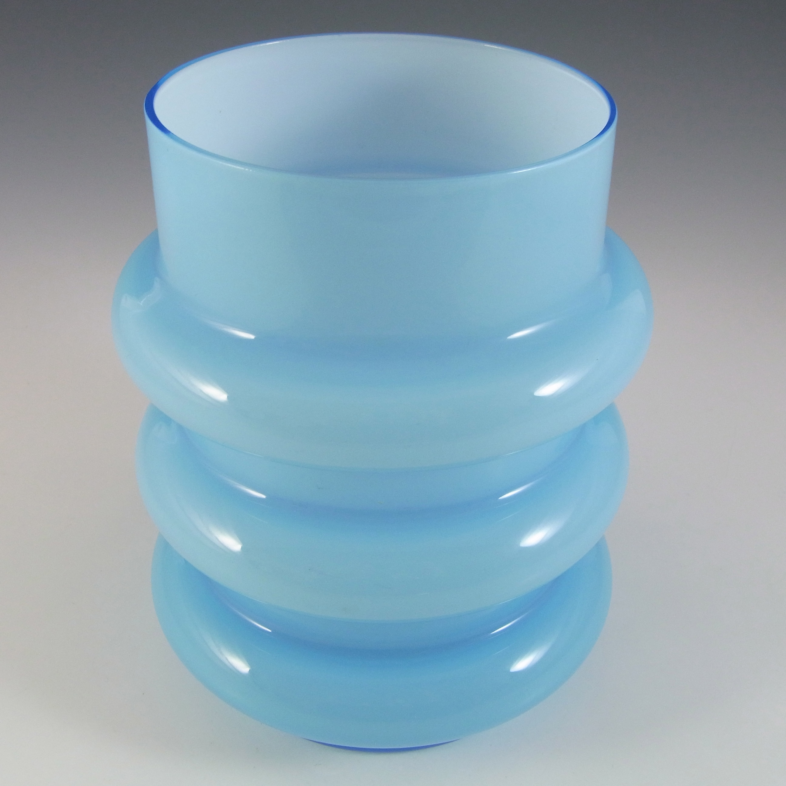 Vintage Scandinavian / Swedish 1970's Blue Hooped Glass Vase - Click Image to Close