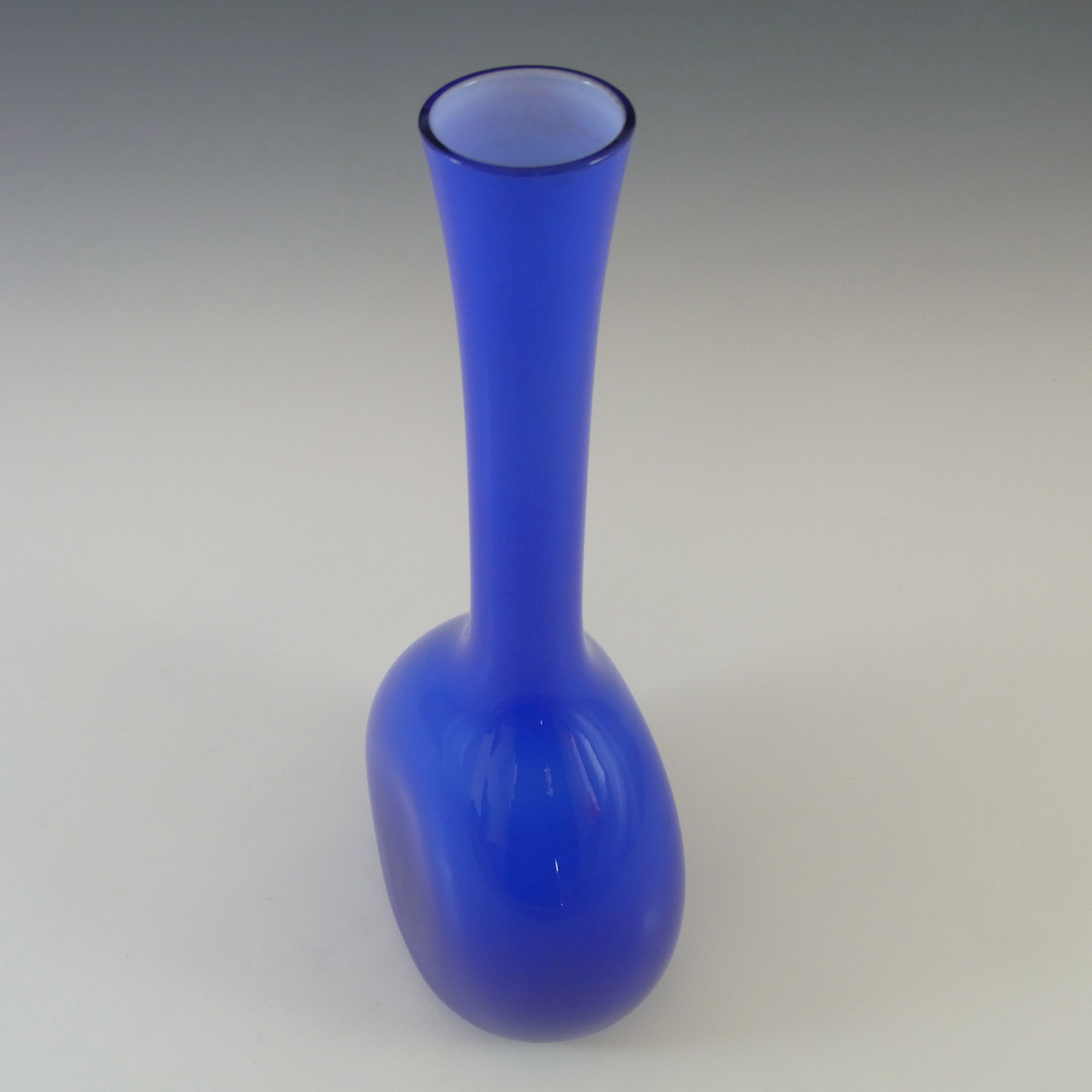 Elme 70s Scandinavian Blue Cased Glass 'Flattened' Vase - Click Image to Close