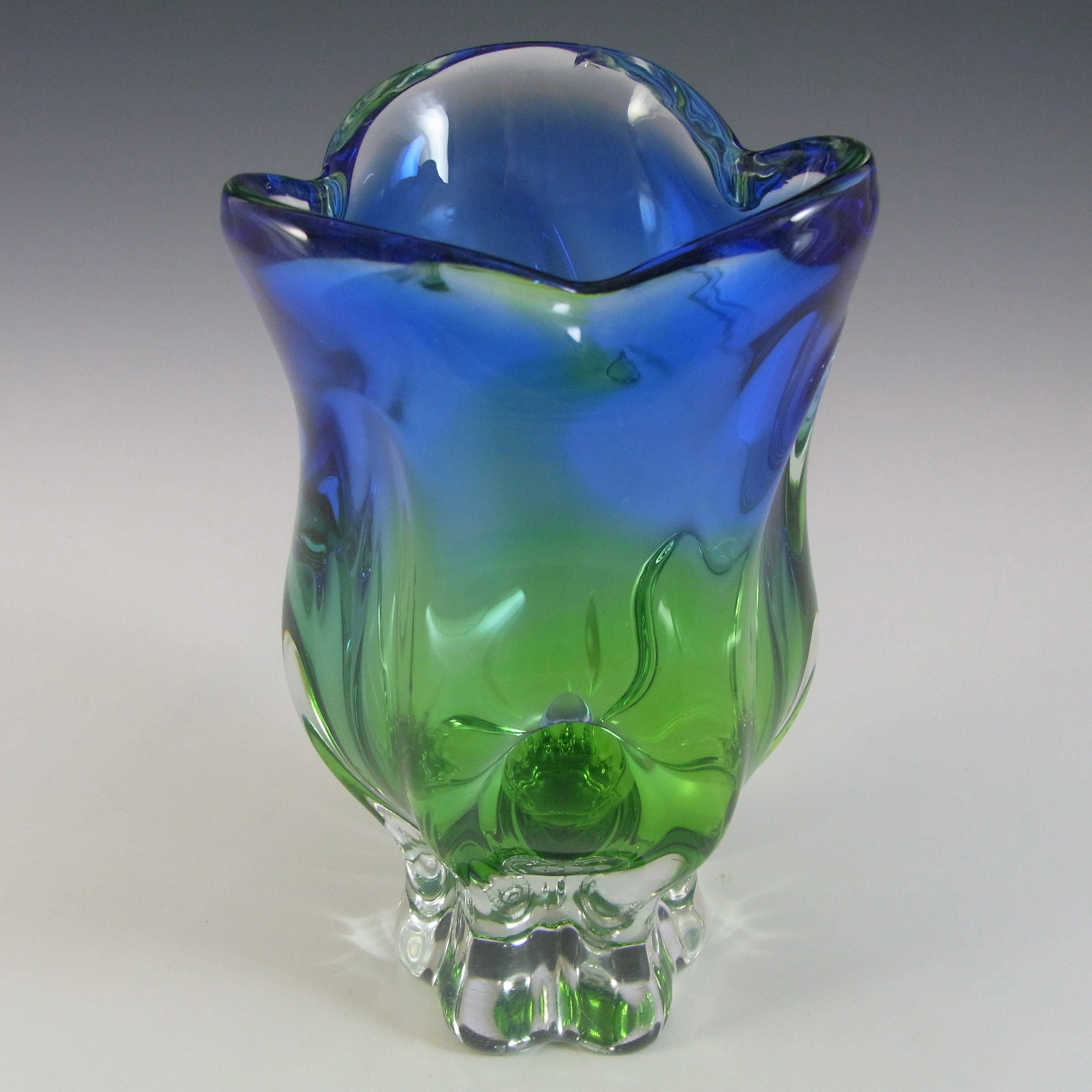 (image for) Chřibská #240/1/20 Czech Blue & Green Glass Vase - Click Image to Close