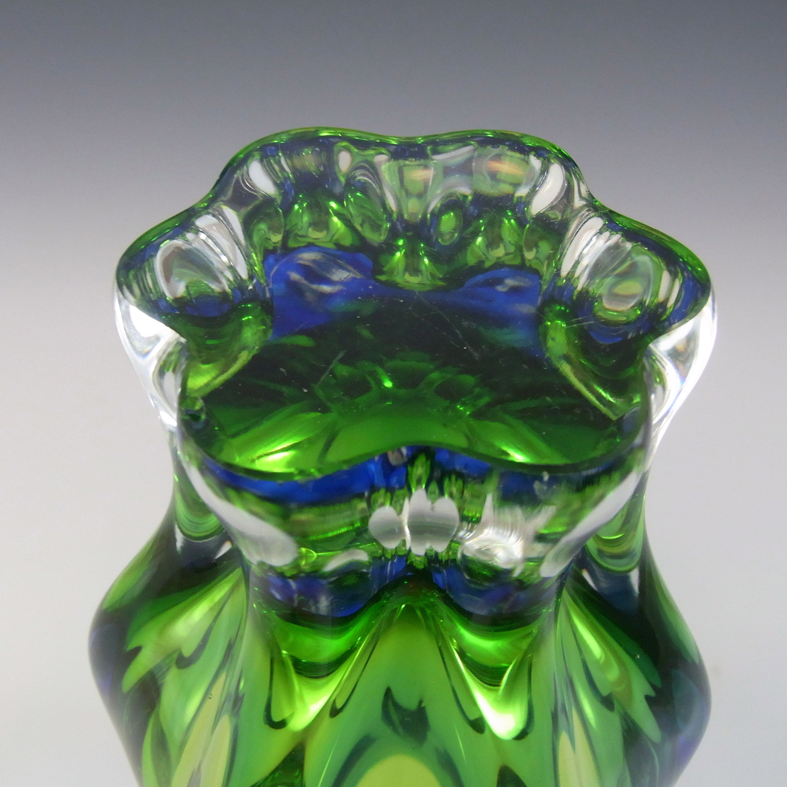 (image for) Chřibská #240/1/20 Czech Blue & Green Glass Vase - Click Image to Close