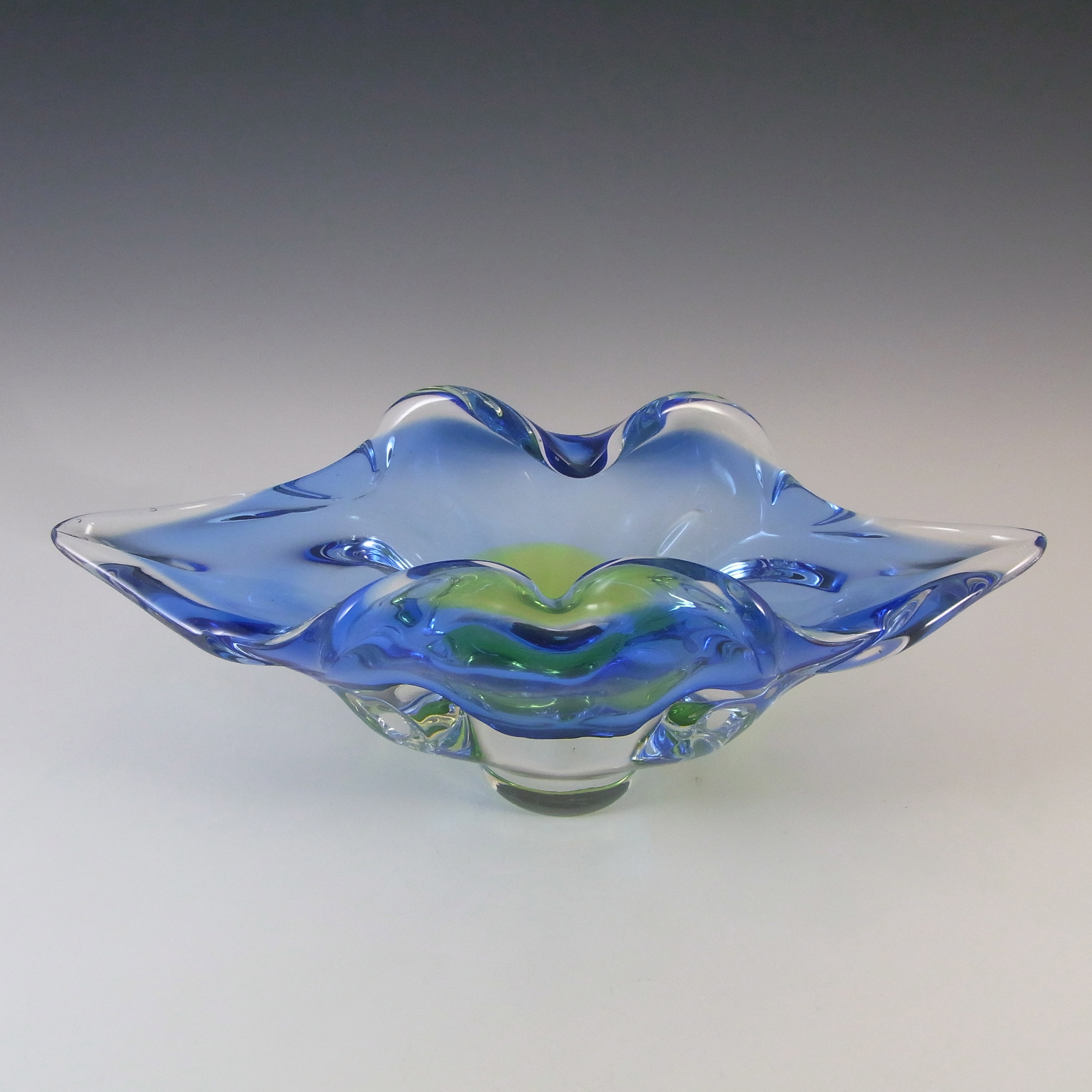 (image for) Chřibská Mid Century Czech Blue & Green Glass Bowl - Click Image to Close