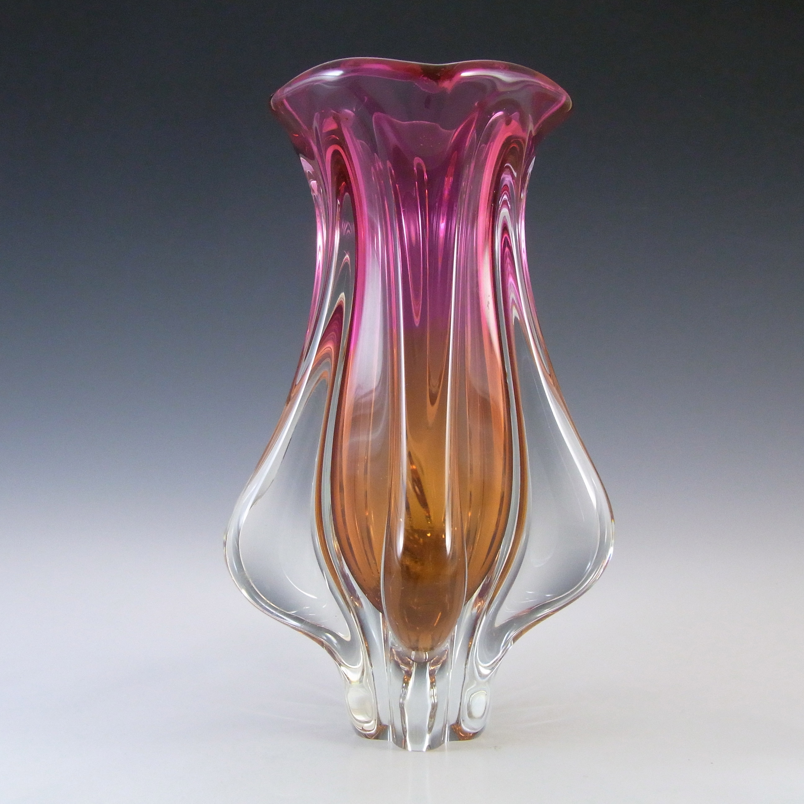 (image for) Chřibská #119/3/24 Pink & Orange Glass Vase - Click Image to Close