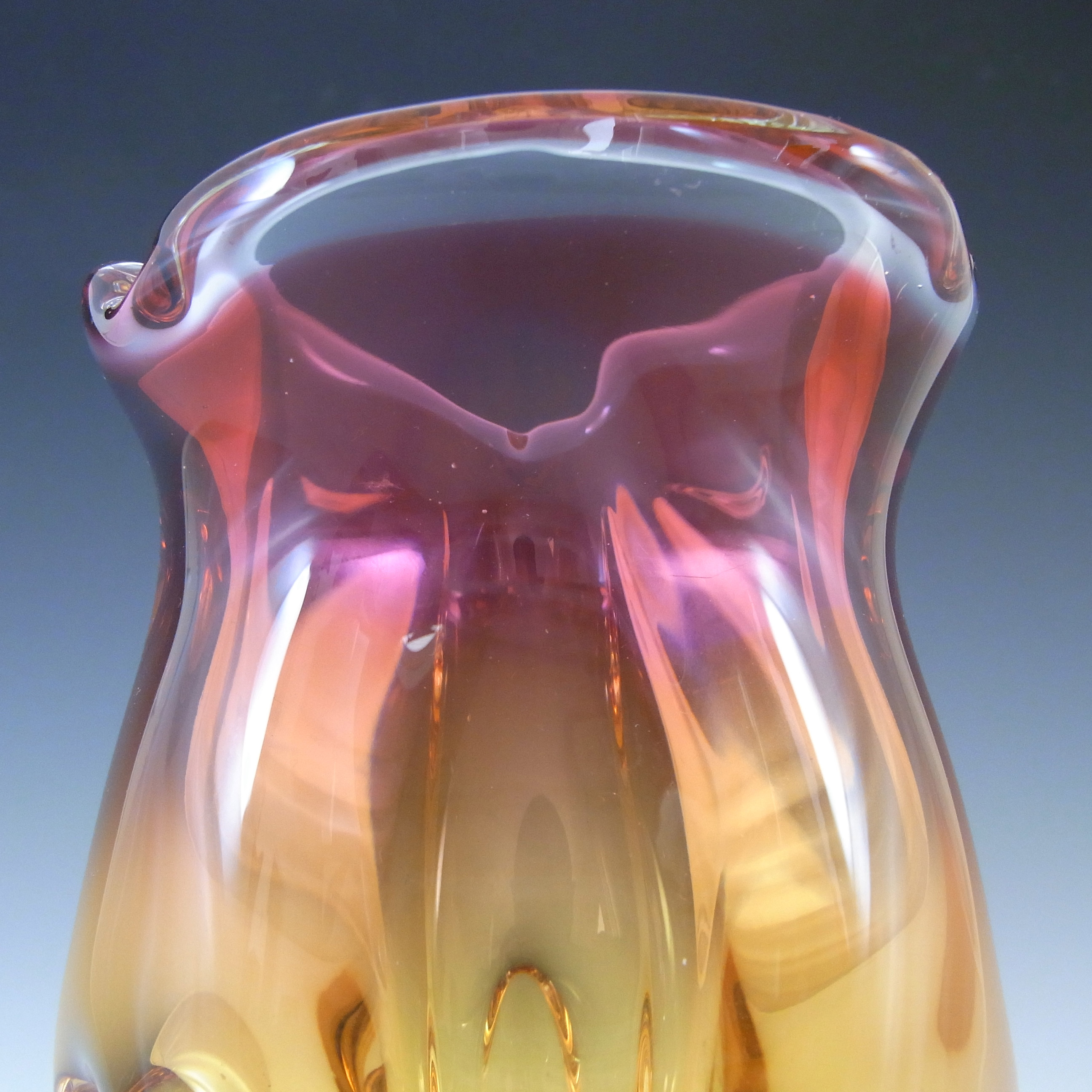(image for) Chřibská #240/1/19 Czech Pink & Orange Glass Vase - Click Image to Close