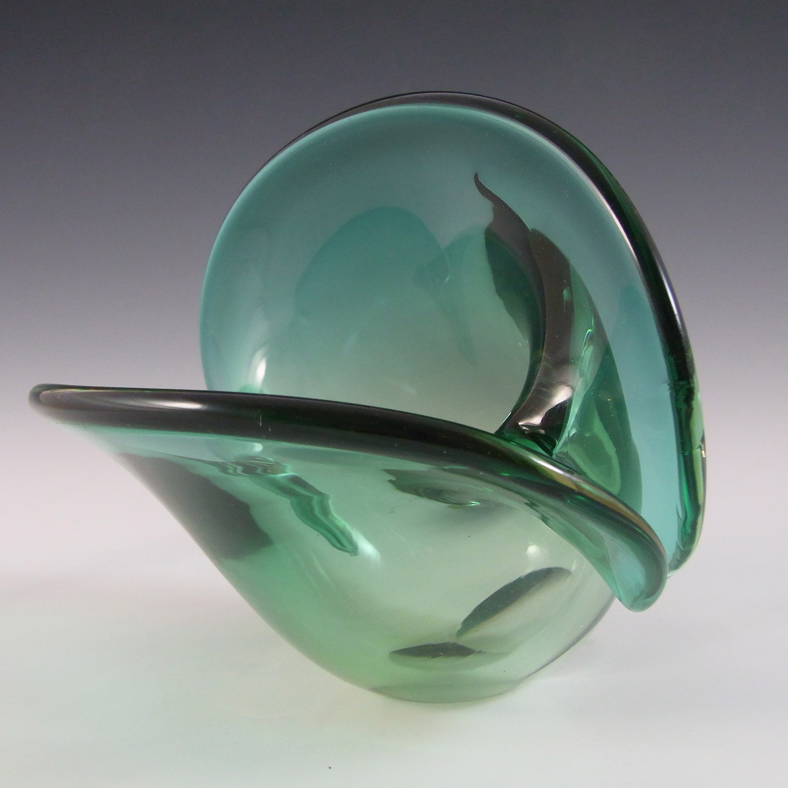 (image for) Seguso Dalla Venezia Murano Green Glass Clam Bowl/Vase - Click Image to Close