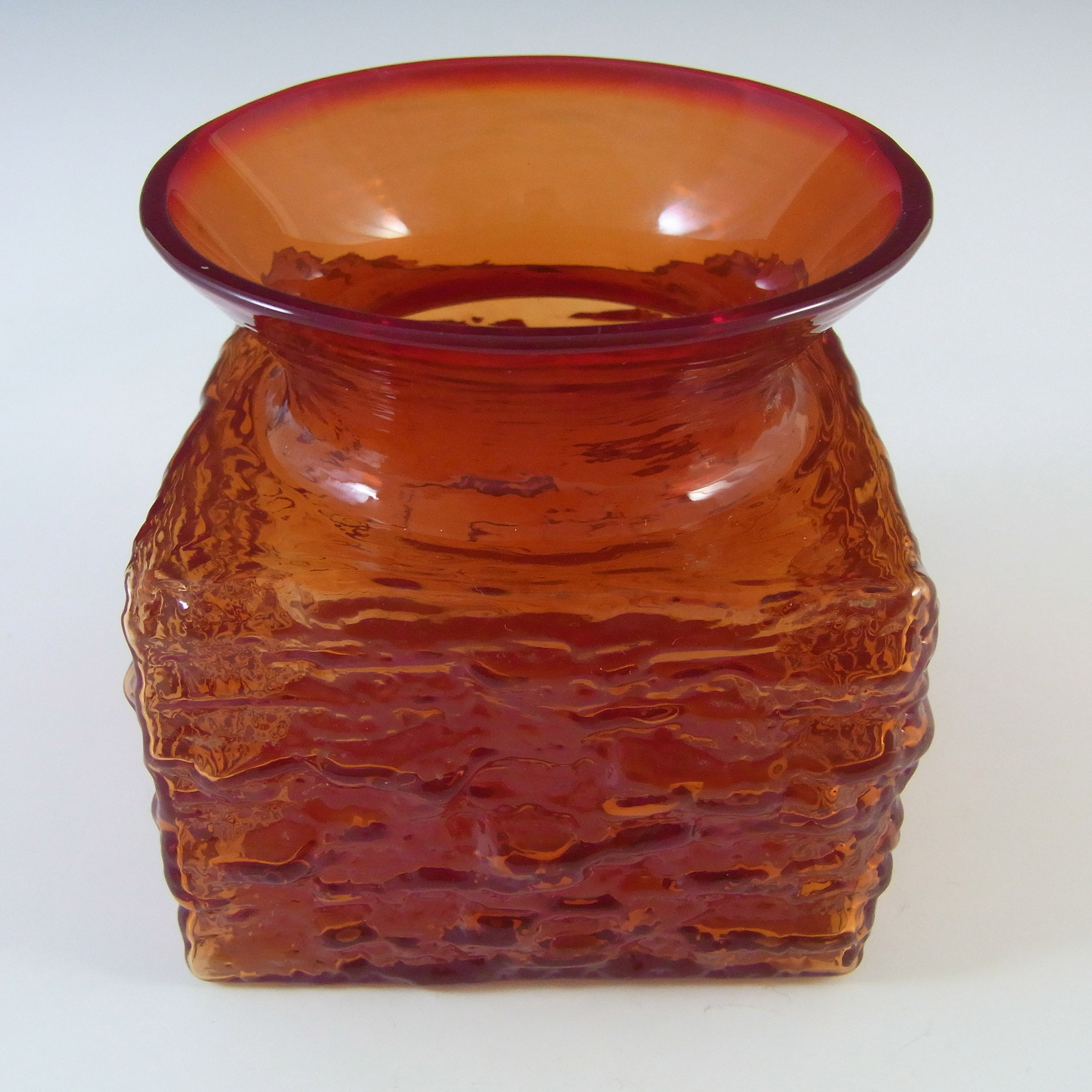 Dartington #FT101 Flame Red Glass Bark Vase by Frank Thrower - Click Image to Close
