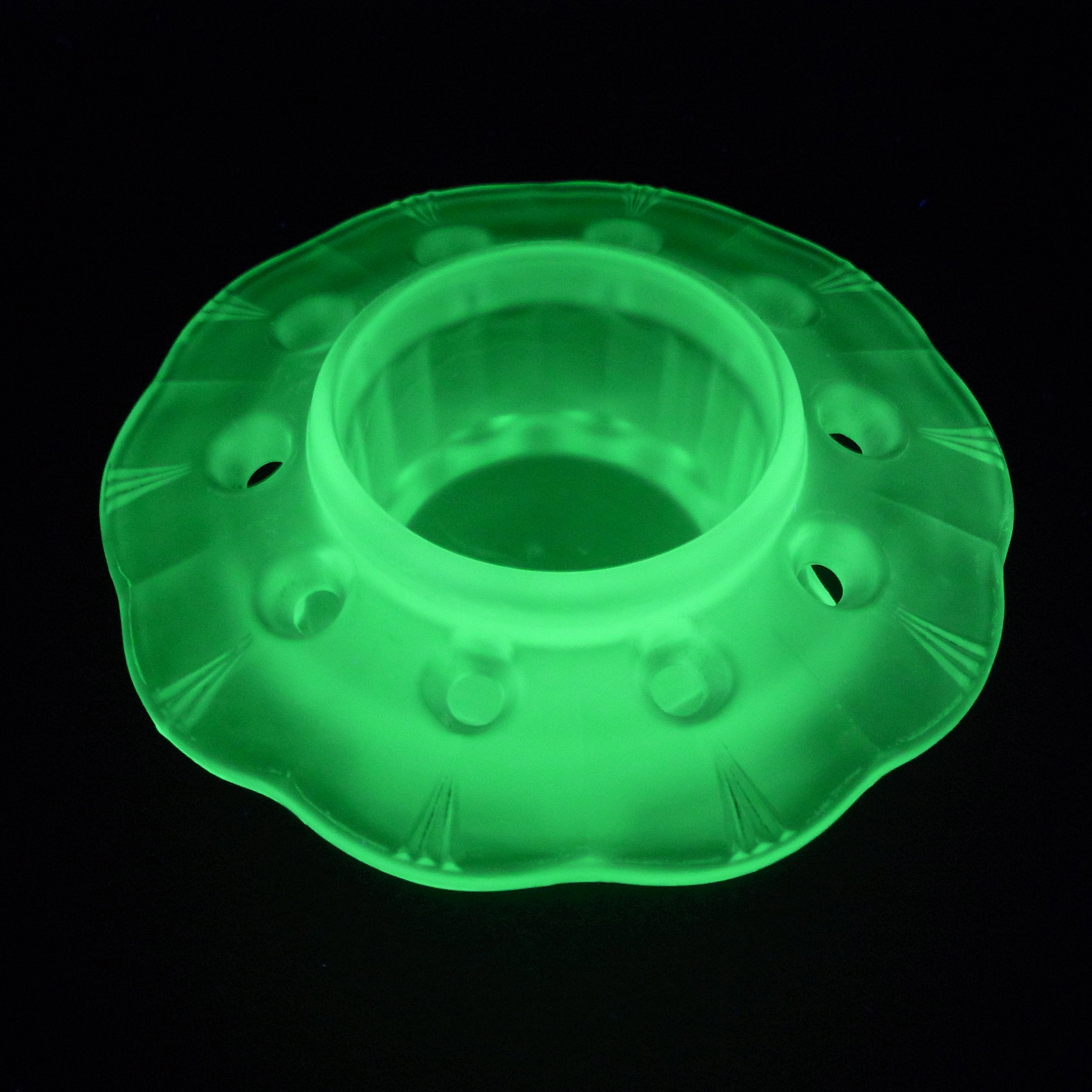 (image for) Walther Art Deco Uranium Green Glass Flower Frog Holder - Click Image to Close