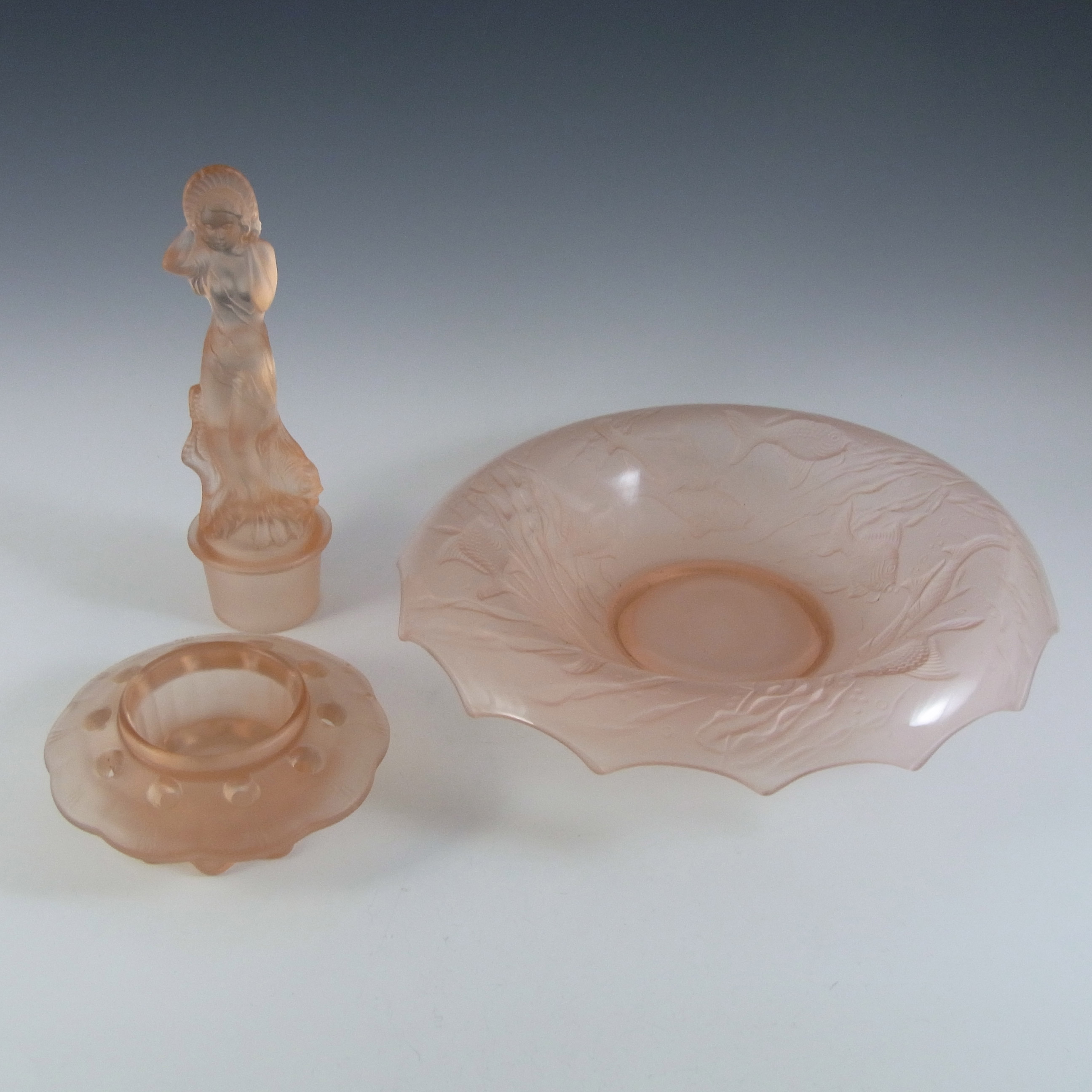 (image for) Walther Art Deco Pink Glass Arabella Nude Lady Centerpiece Bowl Set - Click Image to Close
