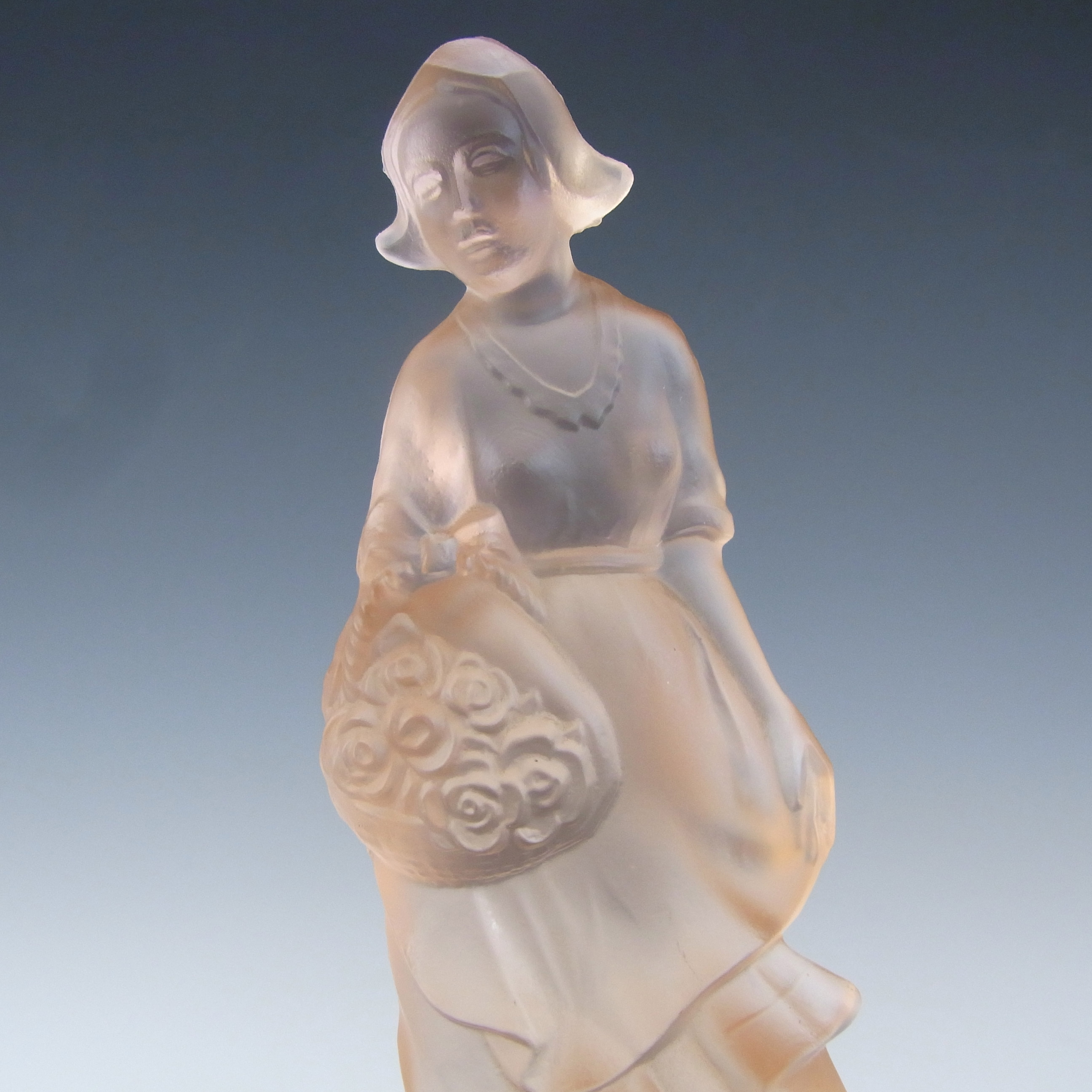 Walther Art Deco Pink Glass Holländerin Lady Figurine & Flower Frog - Click Image to Close