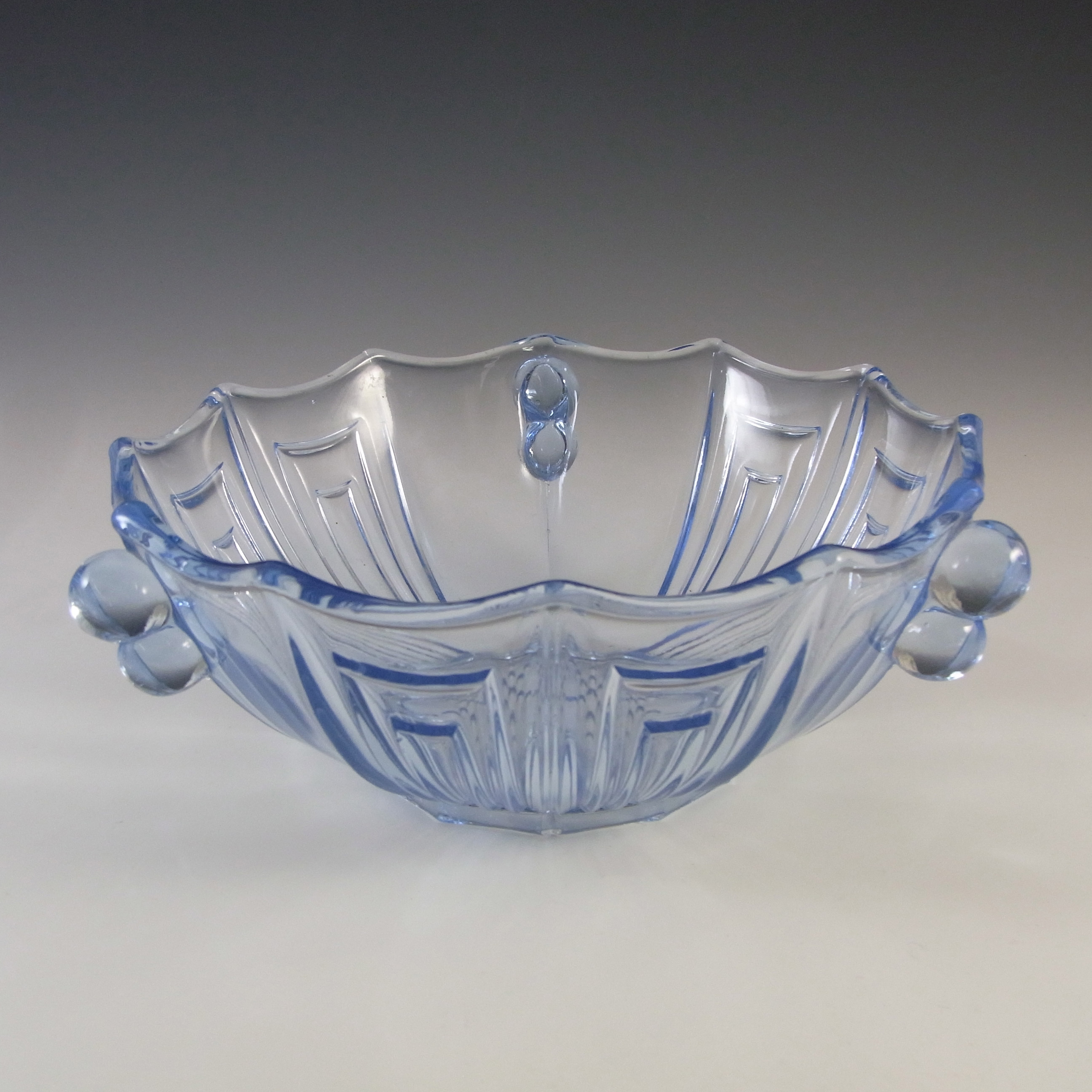 (image for) Czech Vintage Art Deco 1930's Large Blue Glass Bowl - Click Image to Close