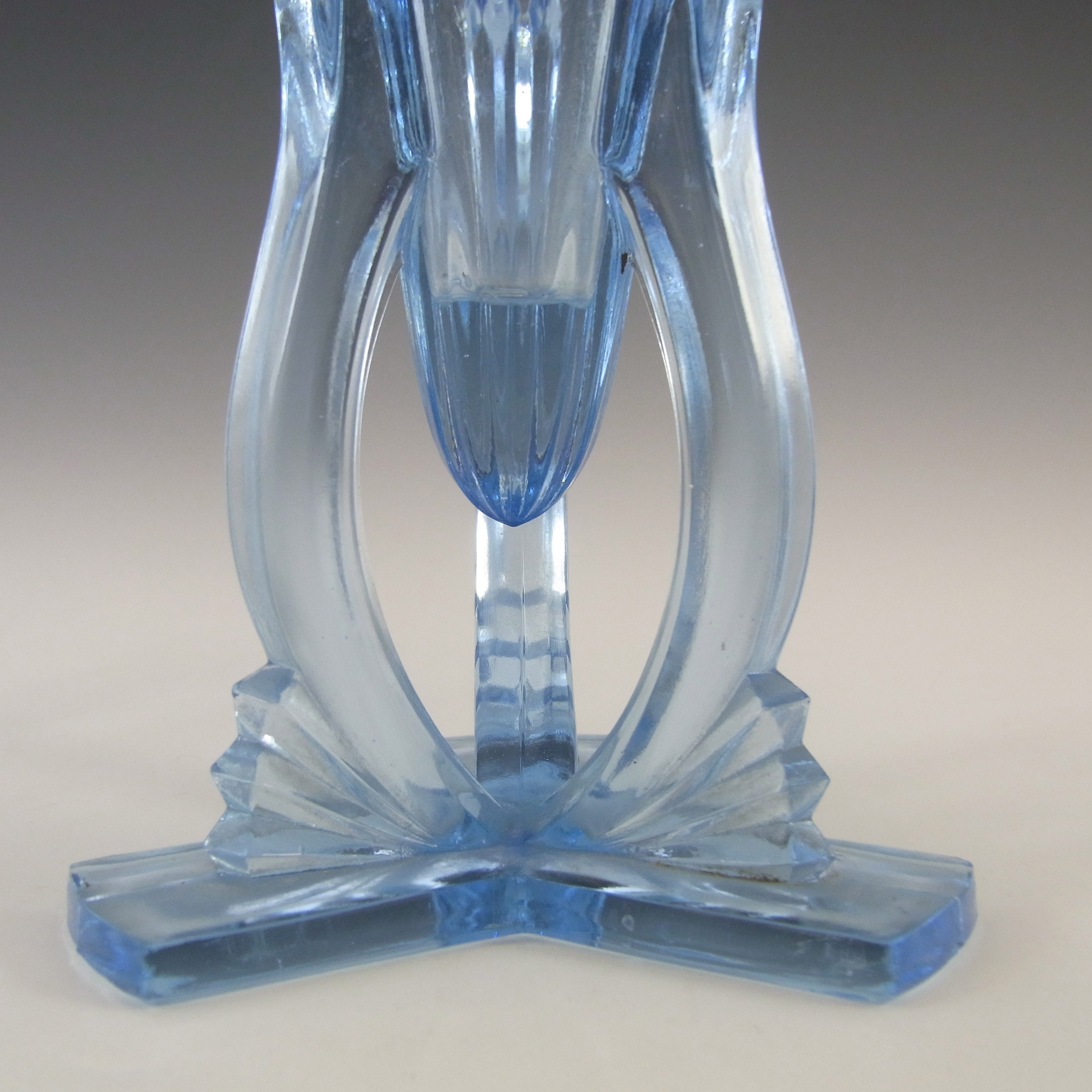 (image for) Czech 1930's Vintage 8.5" Art Deco Blue Glass Rocket Vase - Click Image to Close