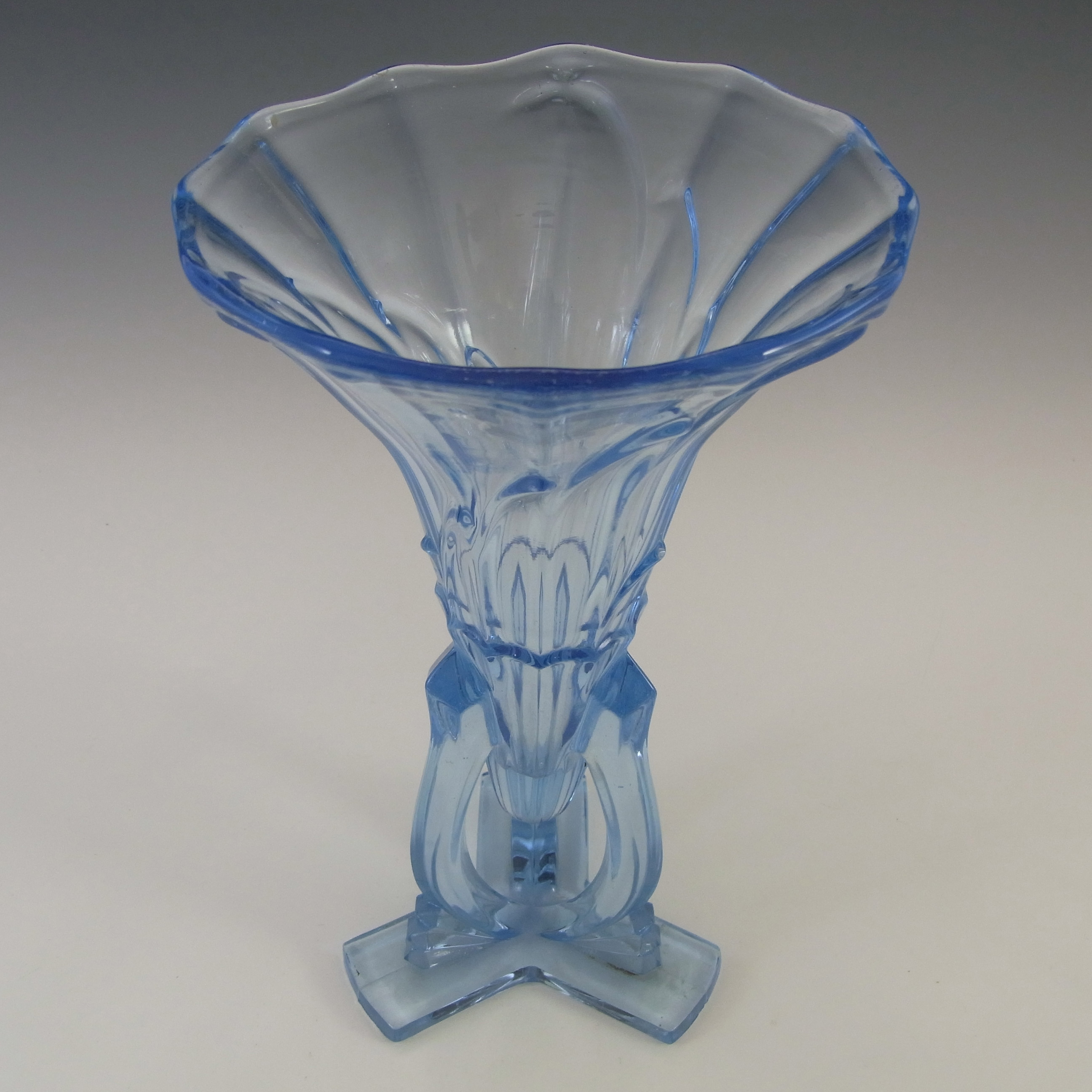 Czech 1930's Vintage 8.5" Art Deco Blue Glass Rocket Vase - Click Image to Close