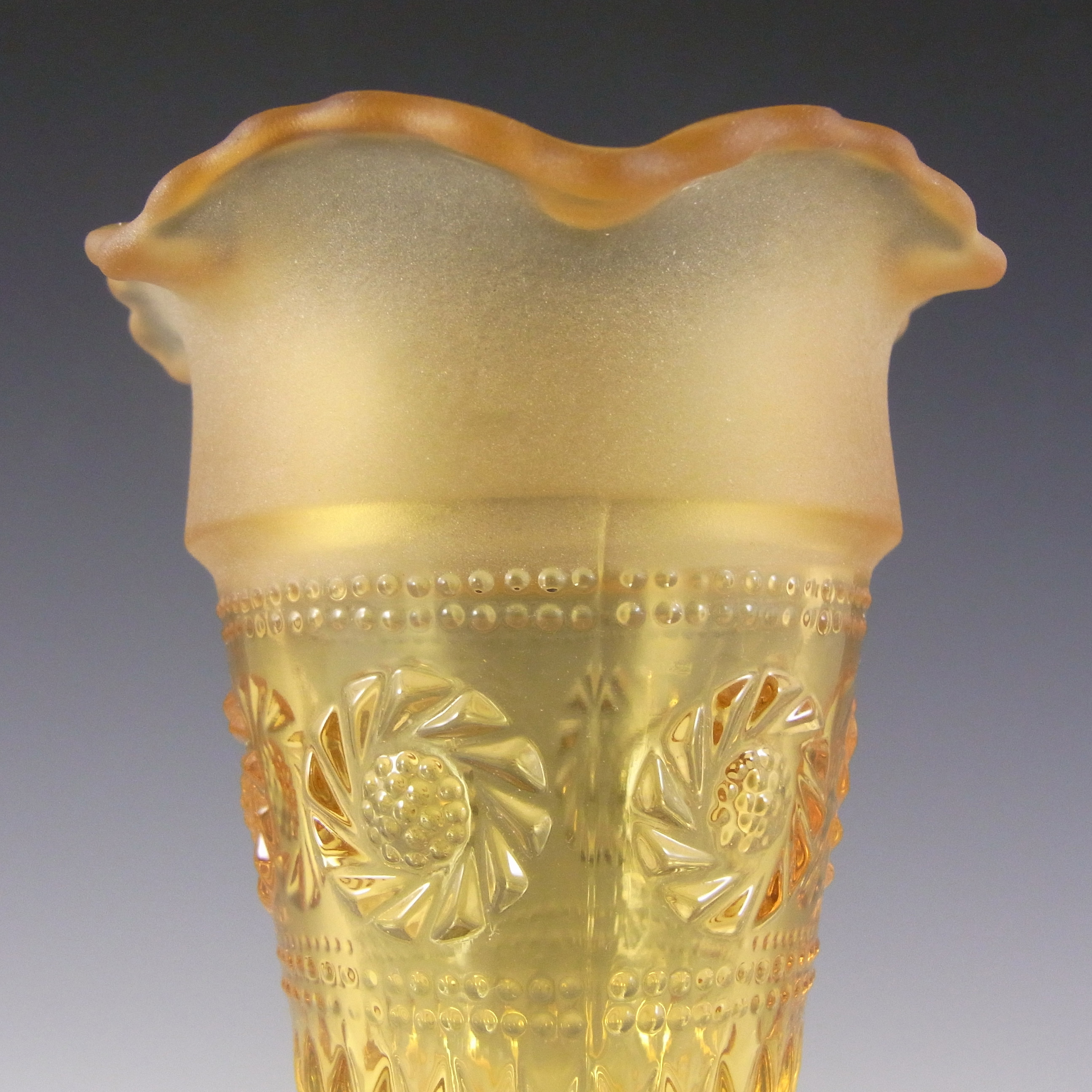 Bagley #3187 Pair of Art Deco Amber Glass 'Katherine' Vases - Click Image to Close