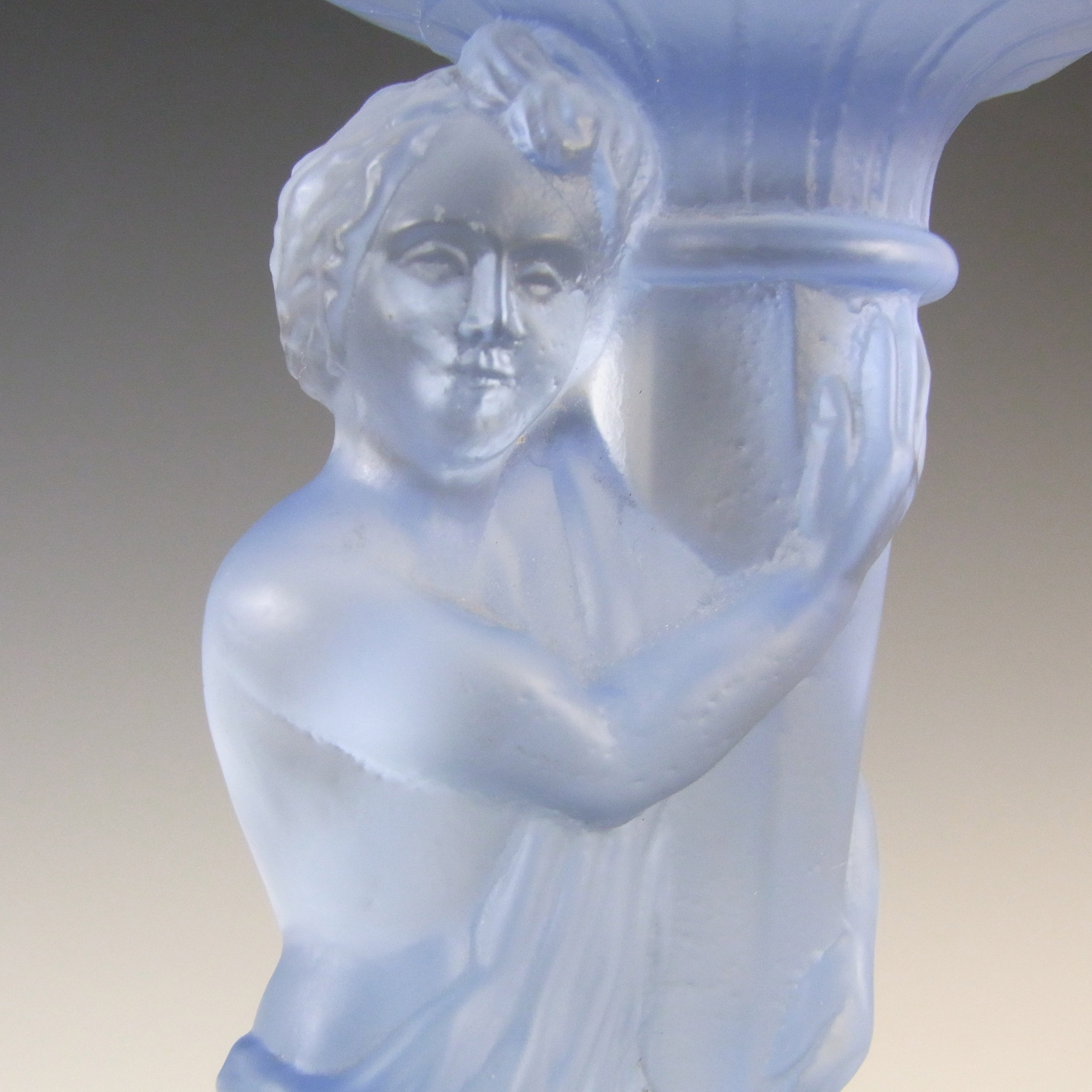 (image for) Müller & Co Art Deco Blue Glass Nude Lady Centerpiece Stand - Click Image to Close