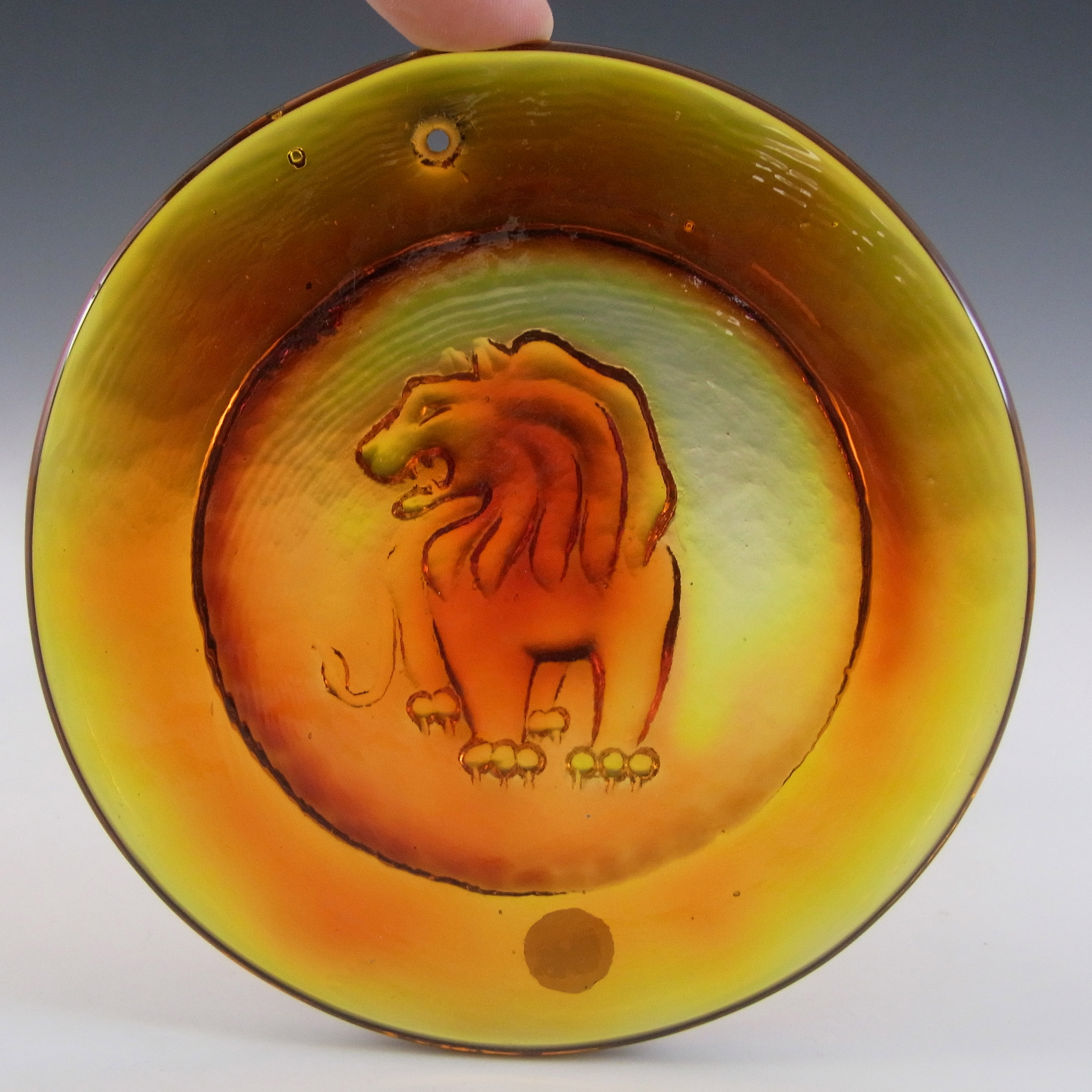(image for) LABELLED Ekenas Orange Vintage Glass 'Leo' Suncatcher - Click Image to Close
