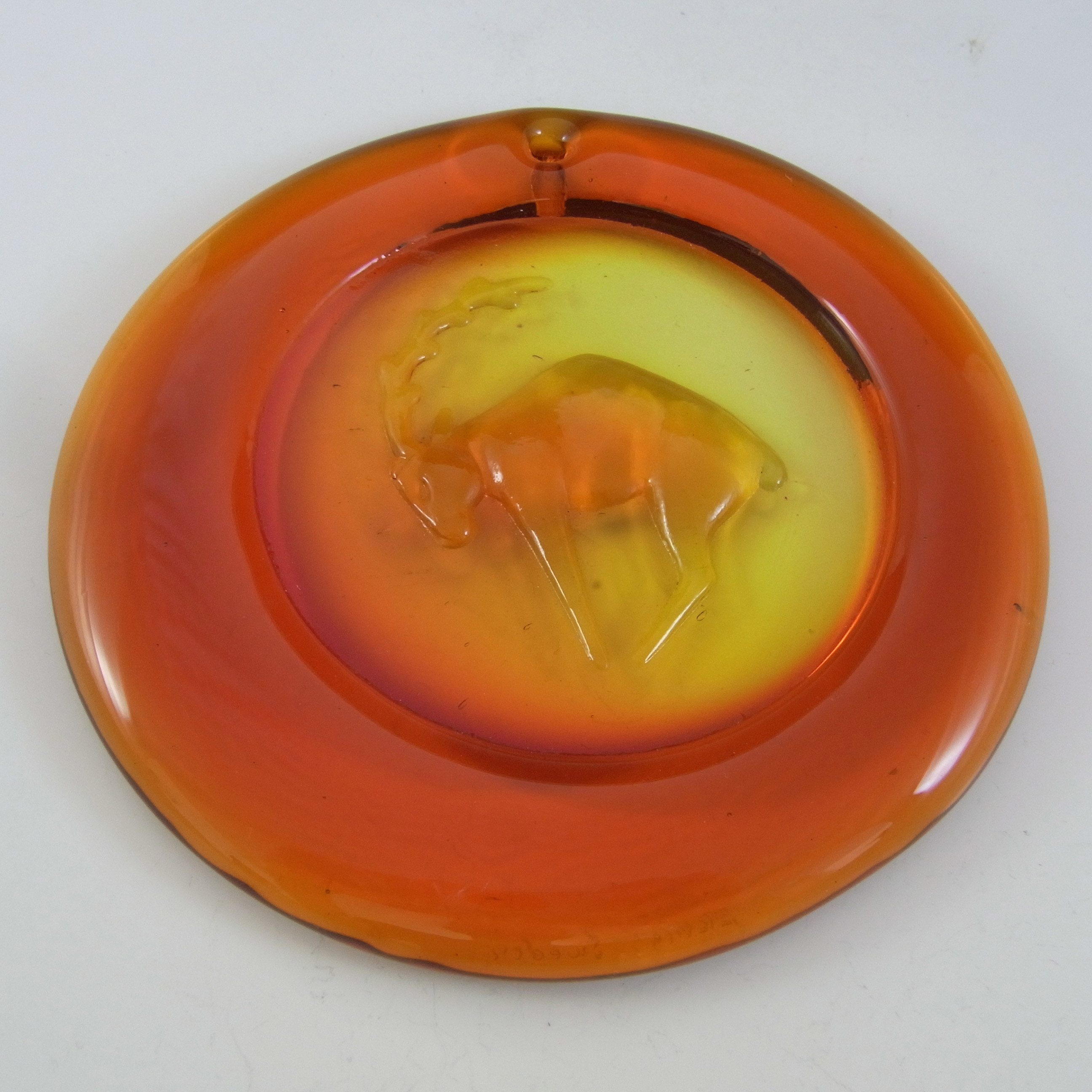 SIGNED Ekenas Orange Vintage Glass 'Capricorn' Suncatcher - Click Image to Close