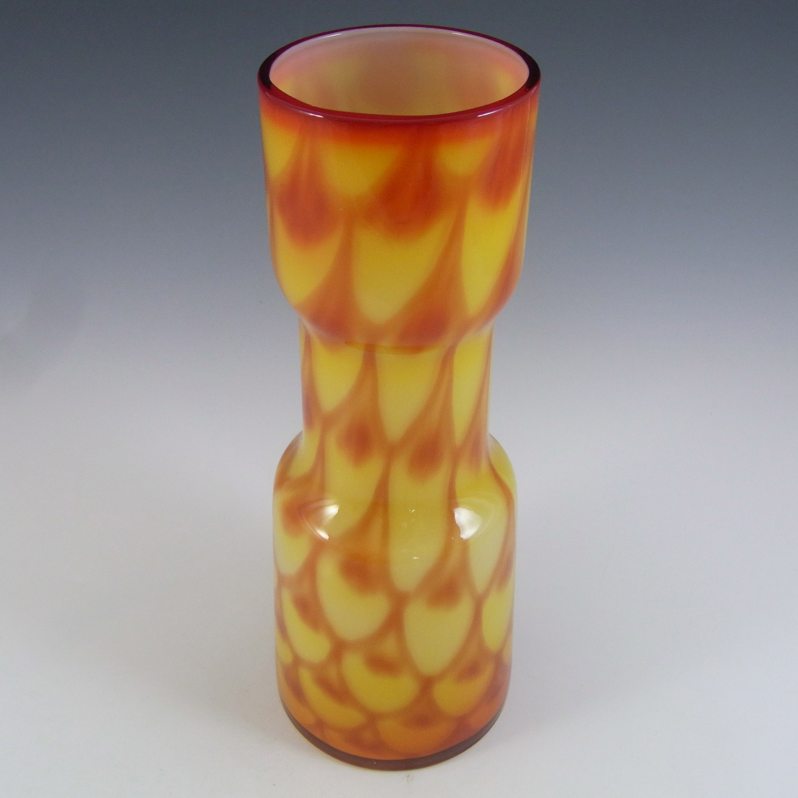 (image for) Elme 1970's Scandinavian Orange Cased Glass Peacock Vase - Click Image to Close
