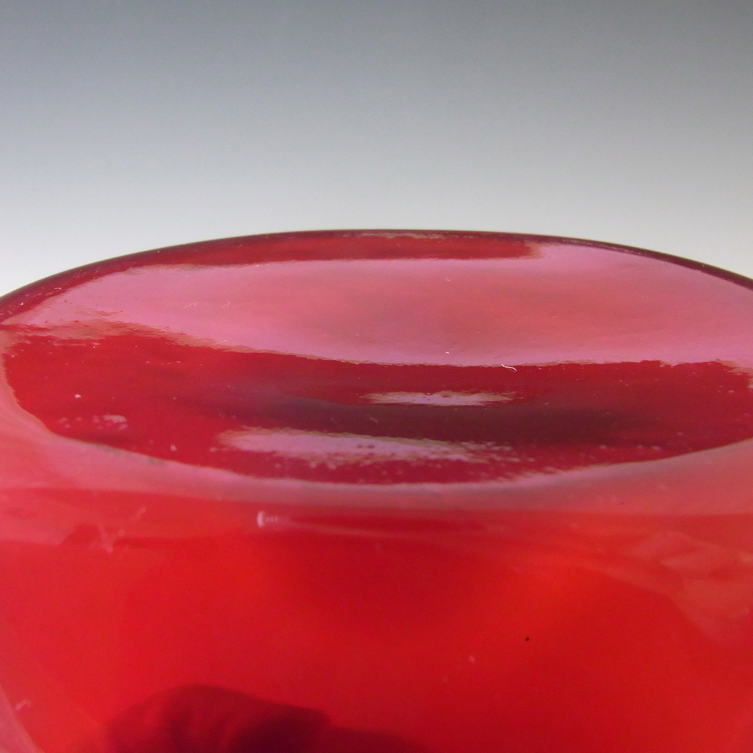 (image for) Elme Vintage Scandinavian Cherry Red Glass 'Flattened' Vase - Click Image to Close