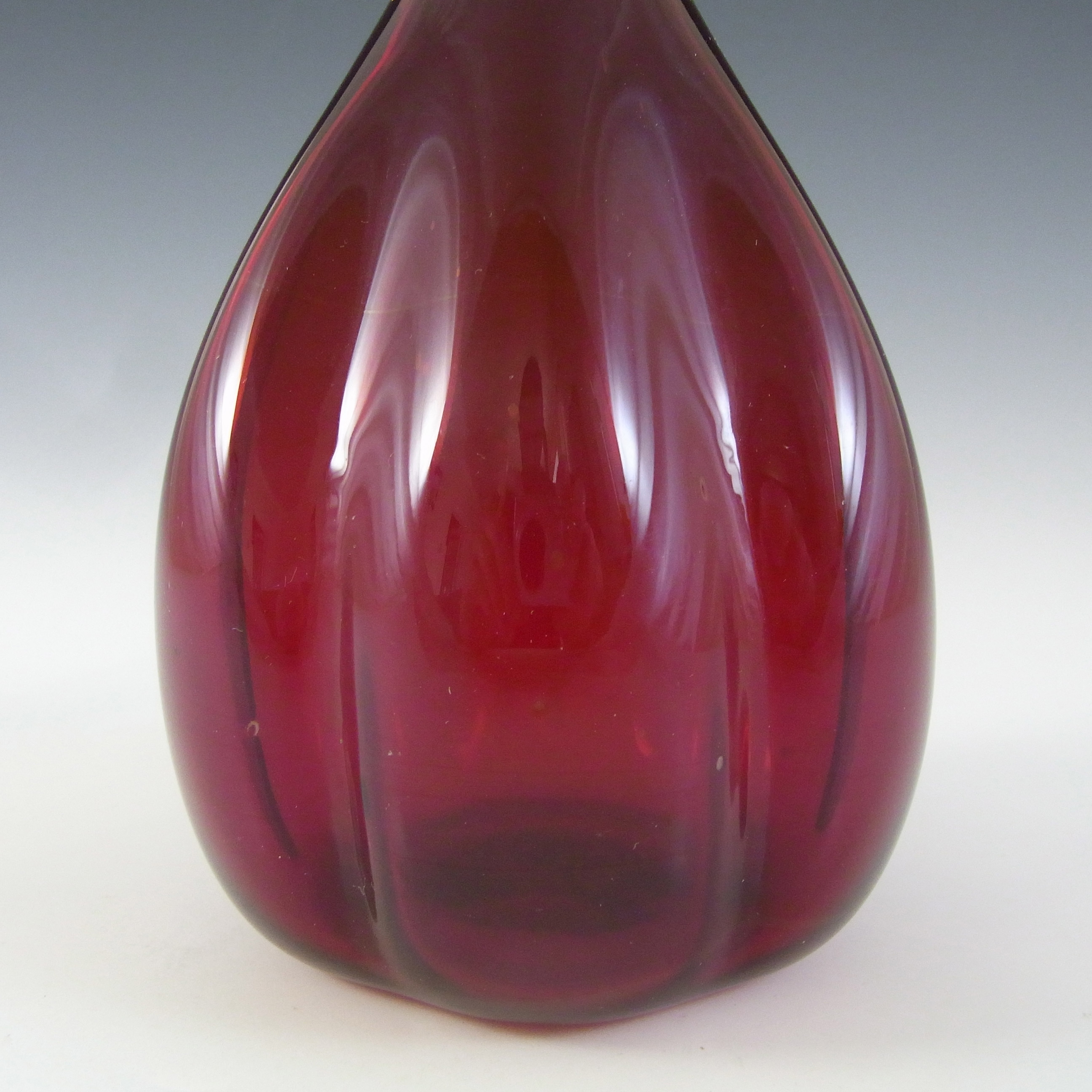 (image for) Elme Vintage Scandinavian Red Glass 'Melon-Form' Vase - Click Image to Close