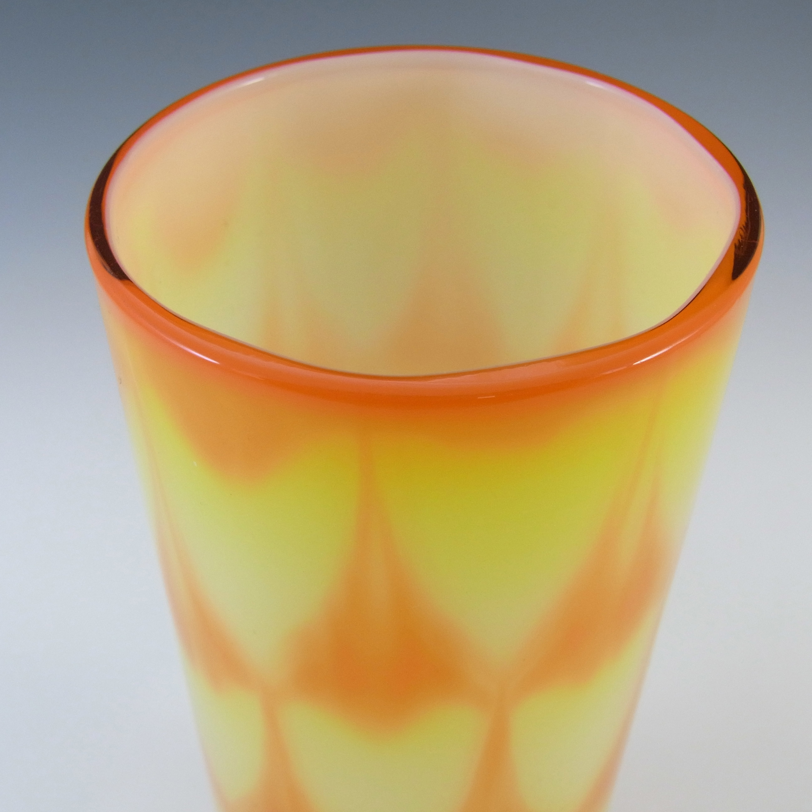 (image for) Elme 1970's Scandinavian Orange Vintage Glass Peacock Vase - Click Image to Close