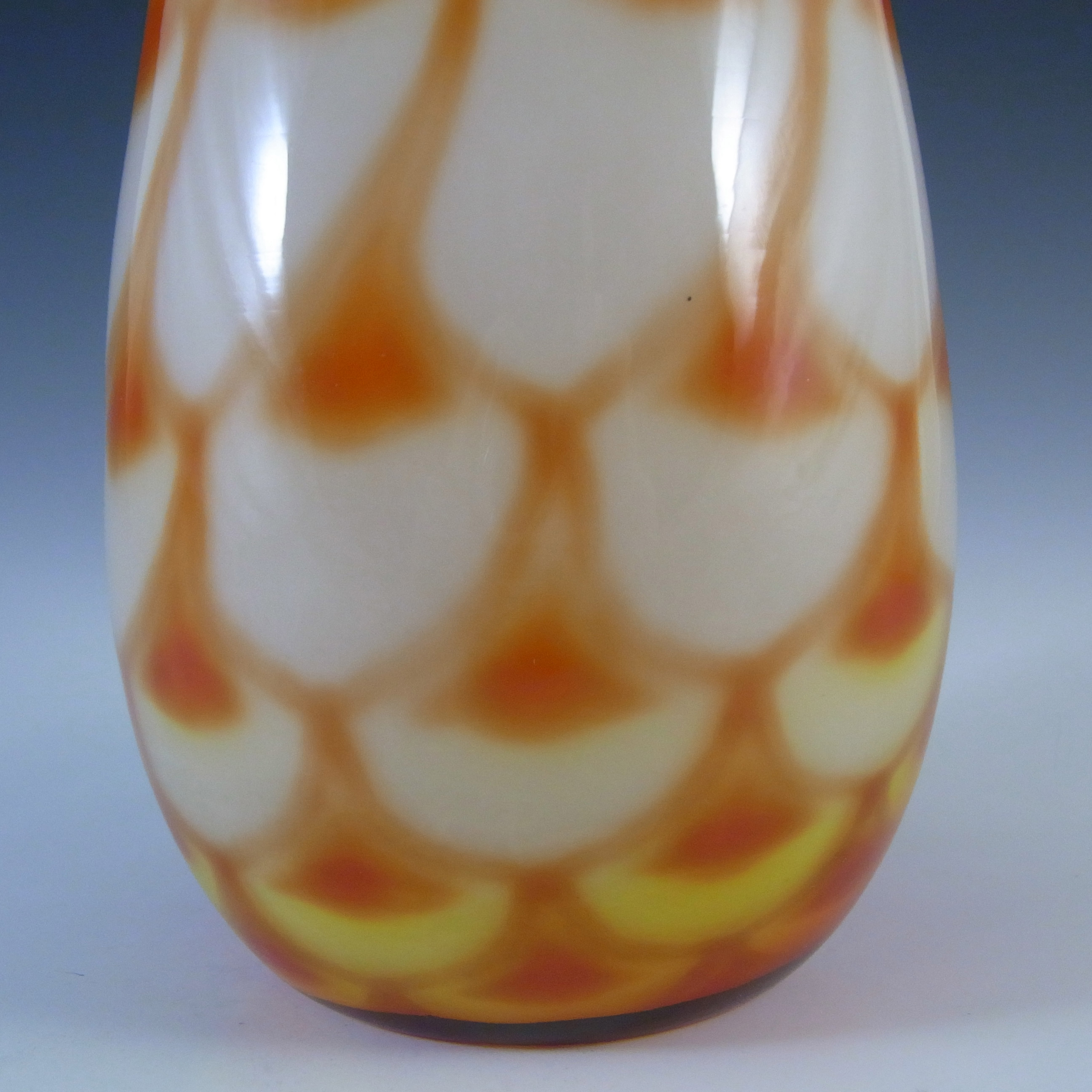 (image for) Elme Retro Scandinavian Orange & Yellow Vintage Glass Peacock Vase - Click Image to Close