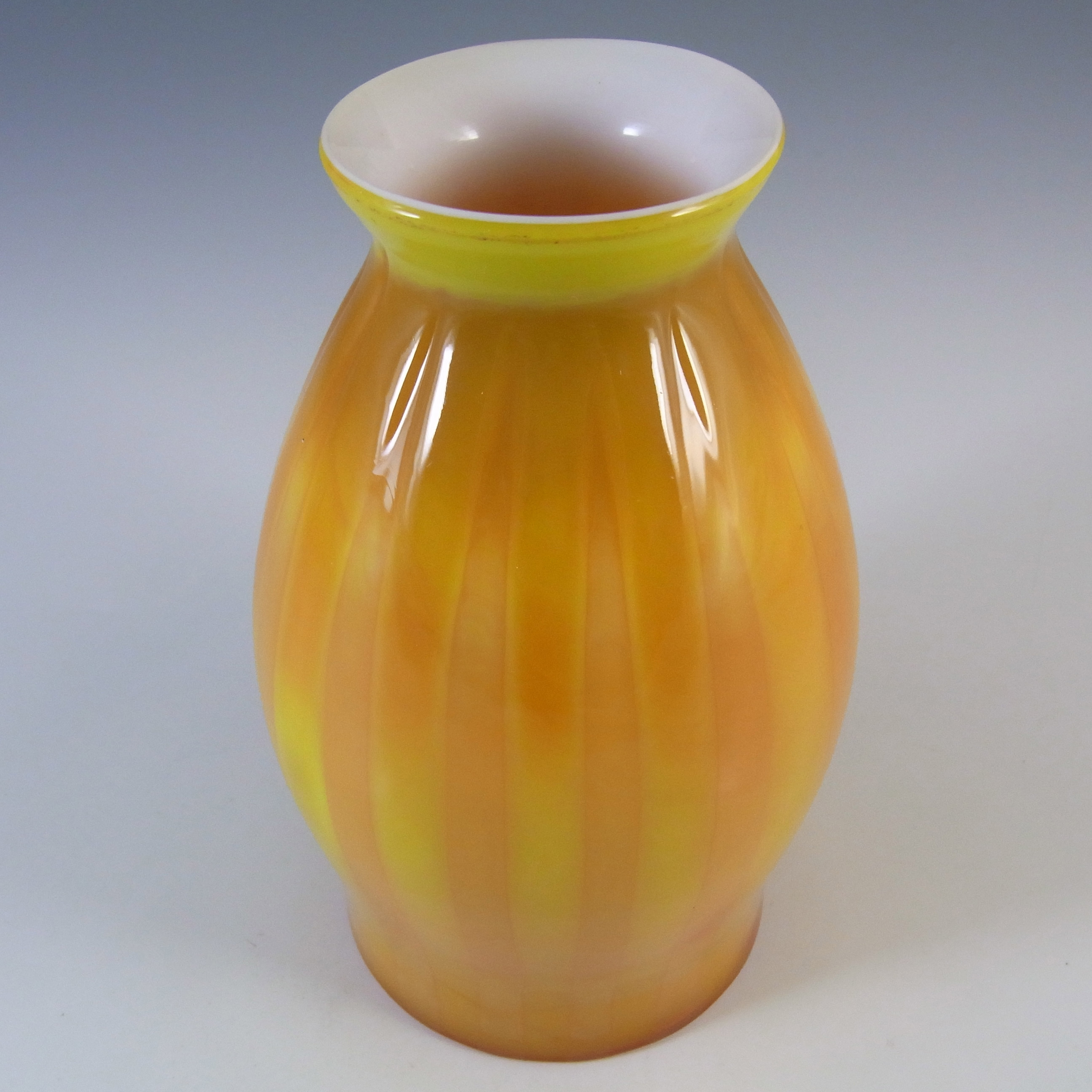 (image for) Elme Vintage Scandinavian Yellow Cased Glass Striped Vase - Click Image to Close