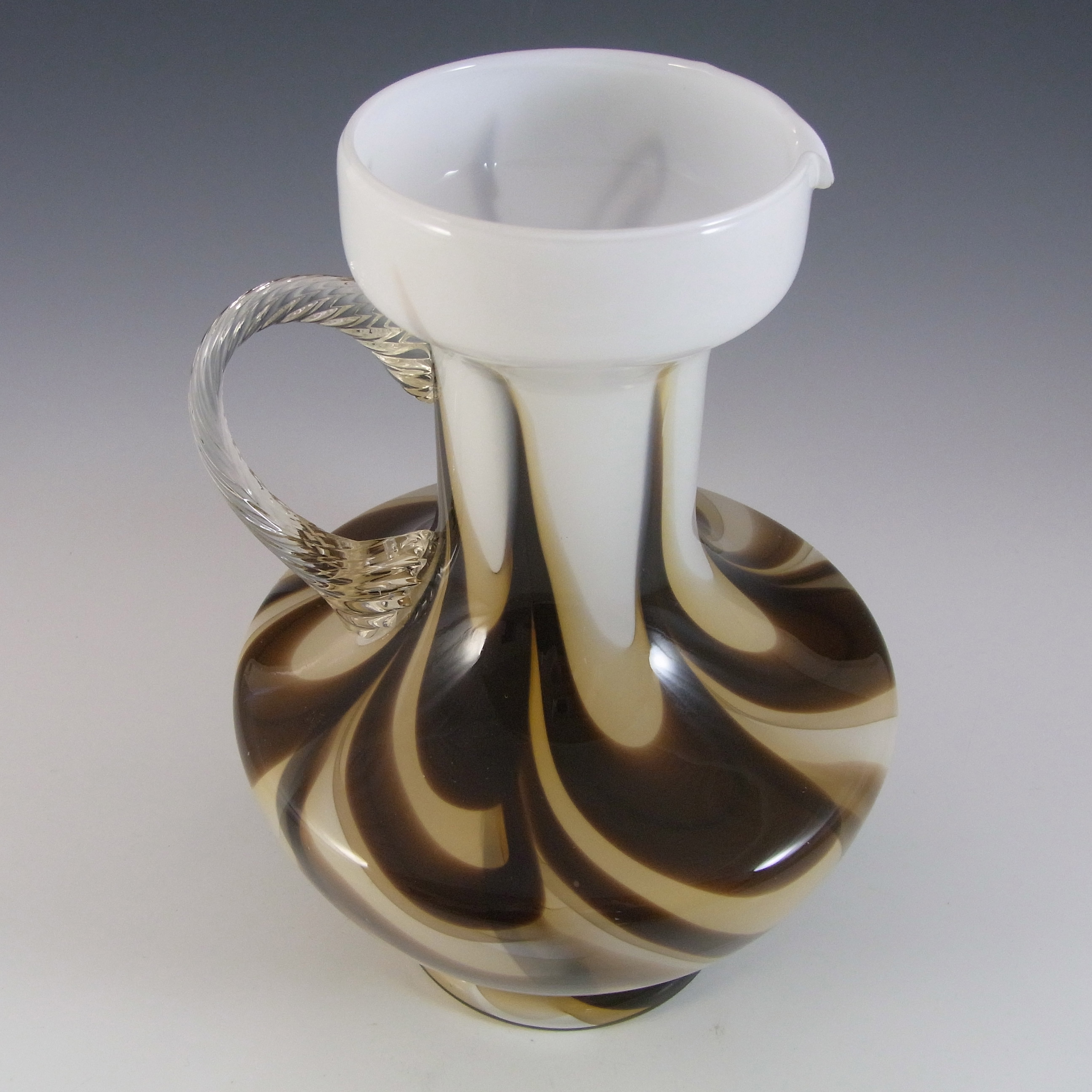 V.B. Opaline Florence Empoli Marbled White & Brown Glass Vase/Jug - Click Image to Close