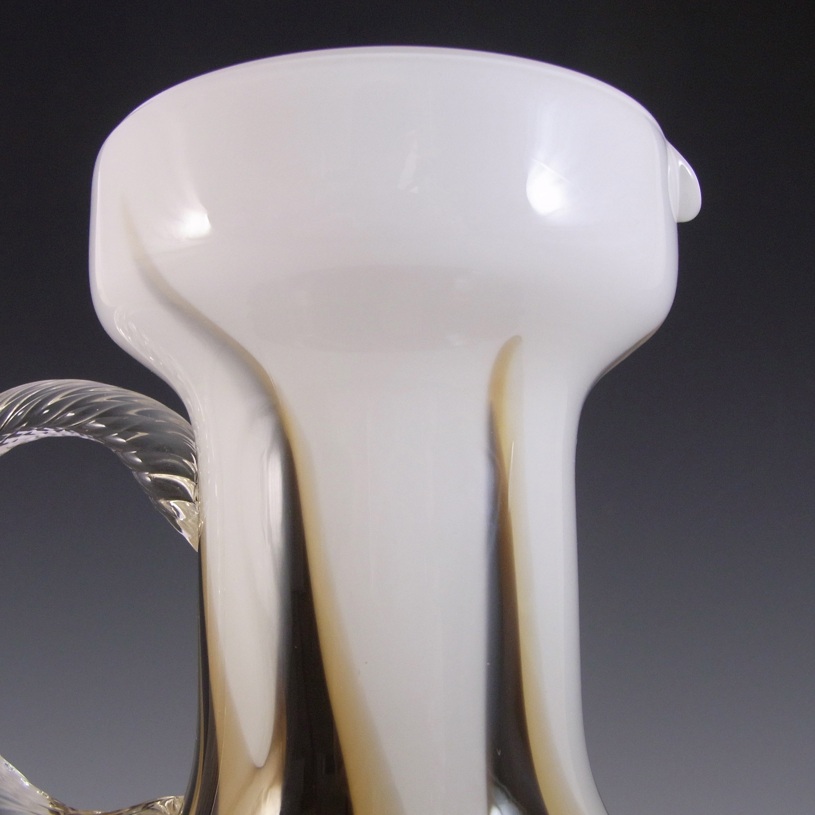 (image for) V.B. Opaline Florence Empoli Marbled White & Brown Glass Vase/Jug - Click Image to Close