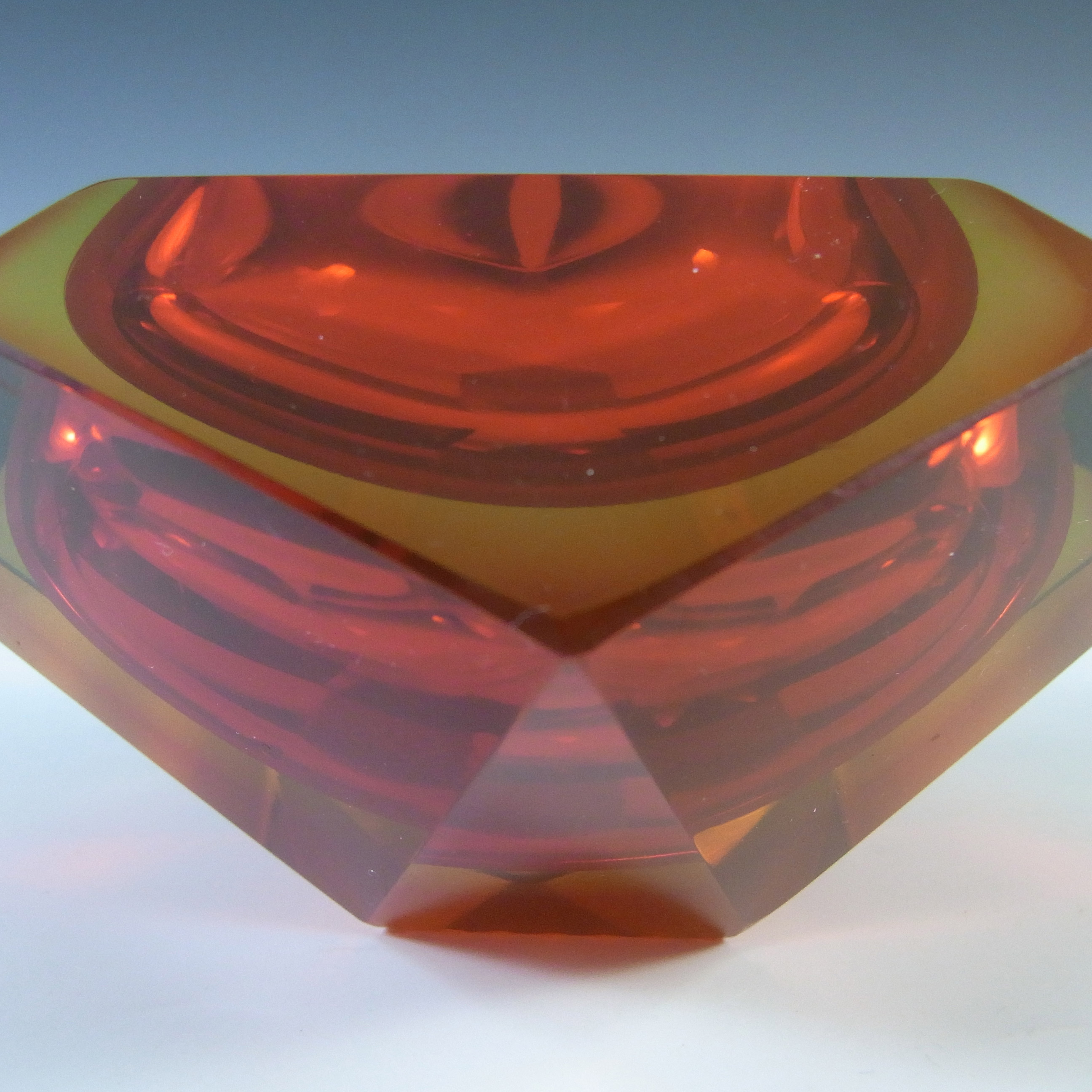 (image for) Murano Faceted Red & Amber Uranium Sommerso Glass Bowl - Click Image to Close