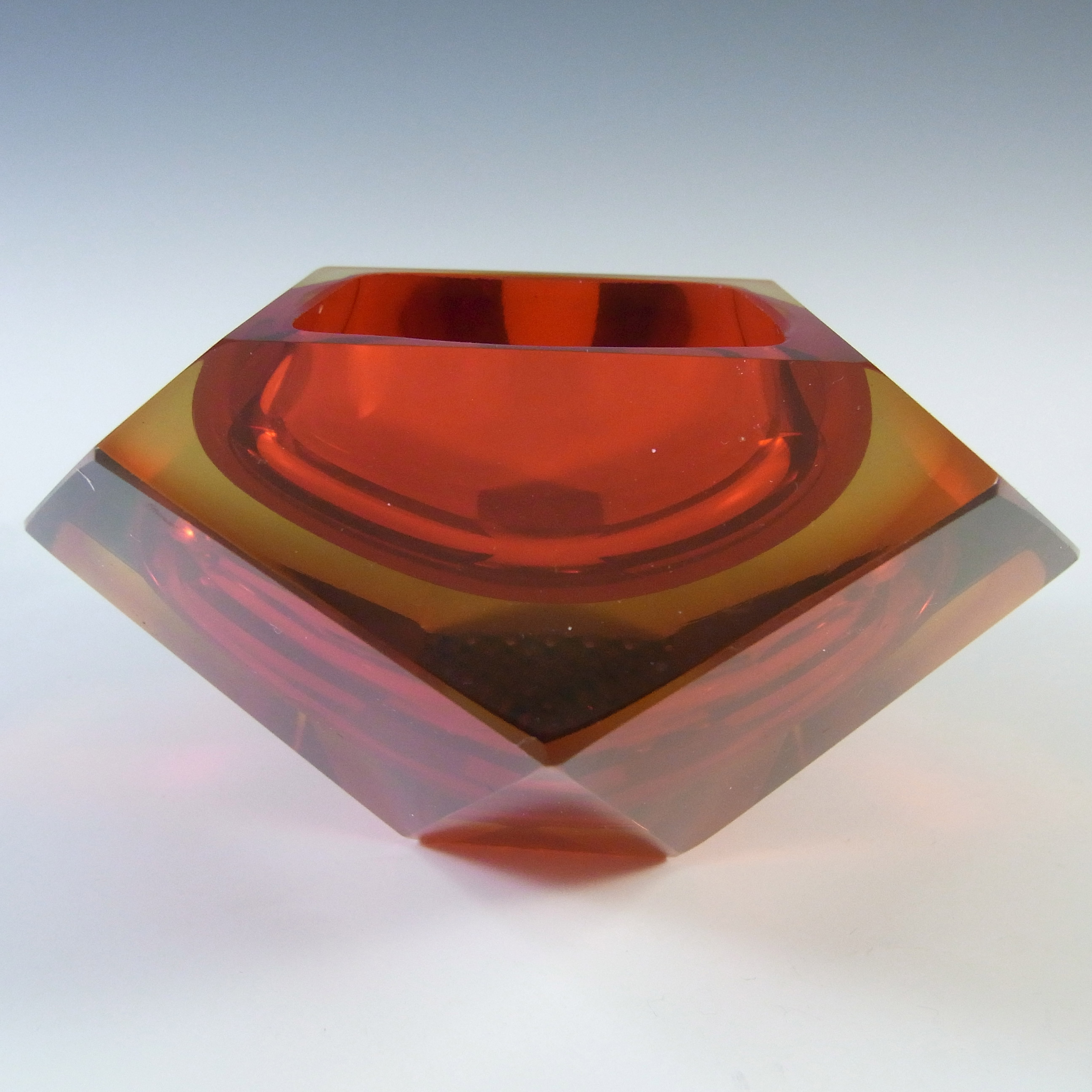 (image for) Murano Faceted Red & Amber Uranium Sommerso Glass Bowl - Click Image to Close