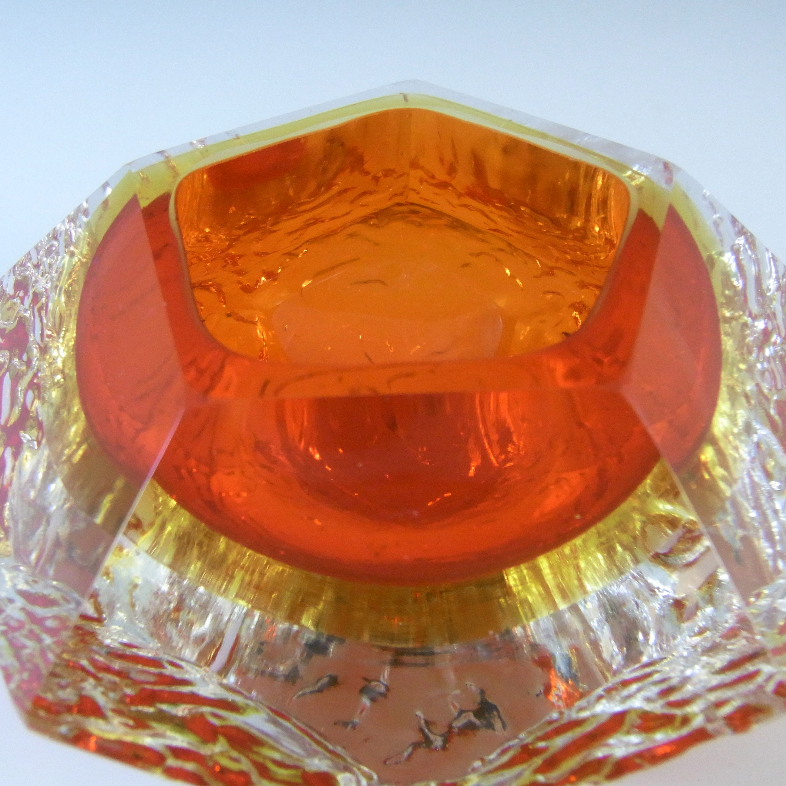 (image for) Mandruzzato Murano Faceted Red & Amber Sommerso Glass Bowl - Click Image to Close