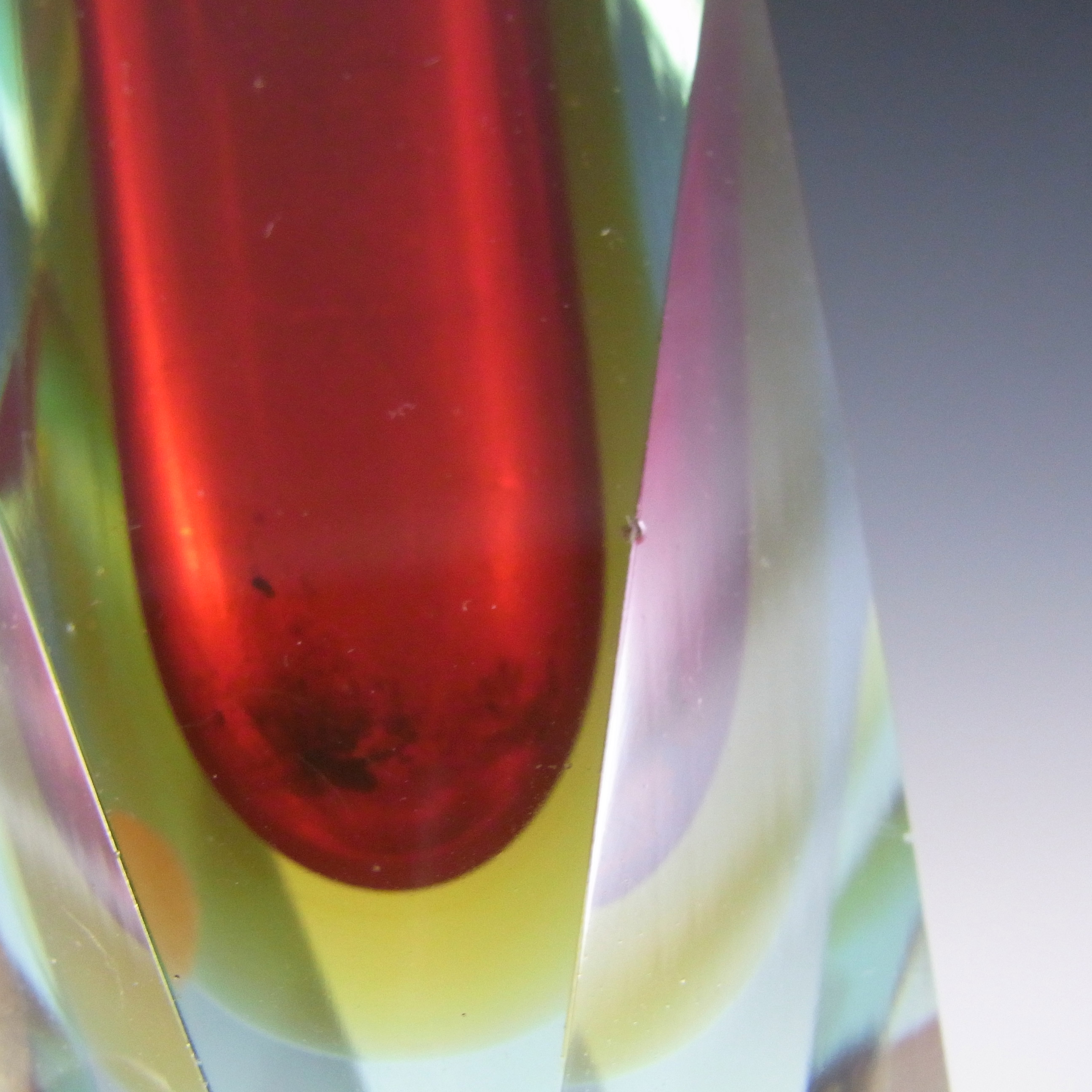 Murano Faceted Red & Amber Sommerso Glass 1950s Block Vase - Click Image to Close
