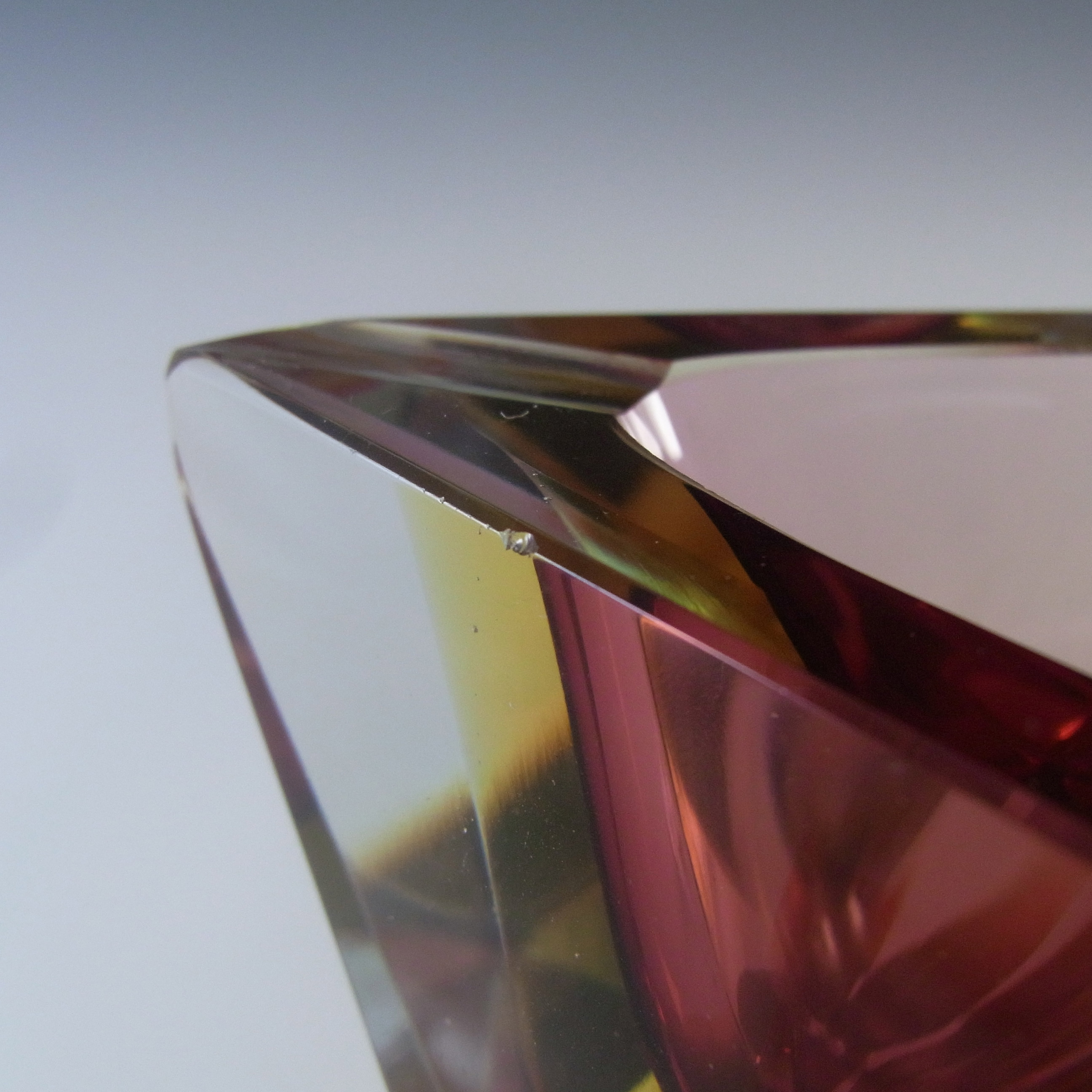 (image for) Murano Faceted Pink & Amber Sommerso Glass Vintage Block Bowl - Click Image to Close