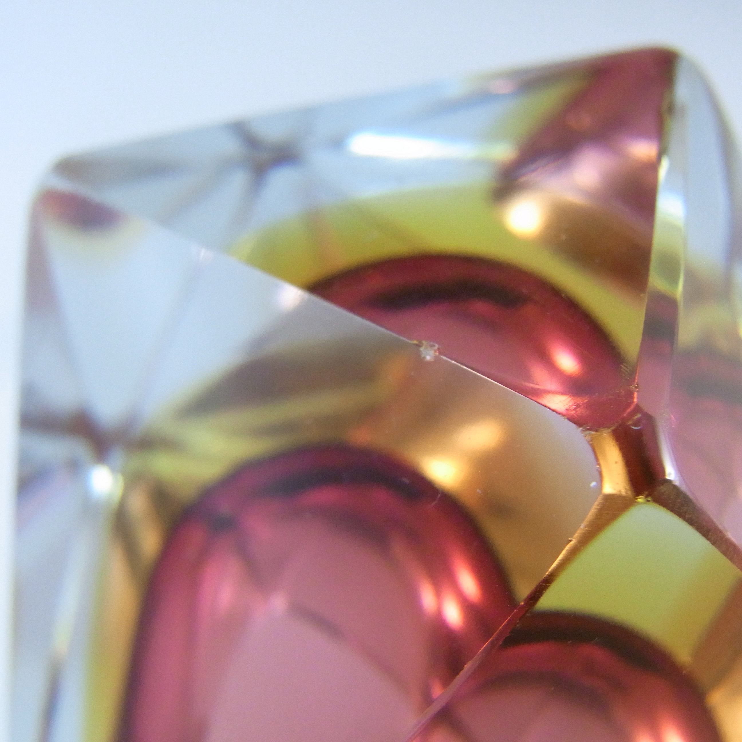 (image for) Murano Faceted Pink & Amber Sommerso Glass Vintage Block Bowl - Click Image to Close