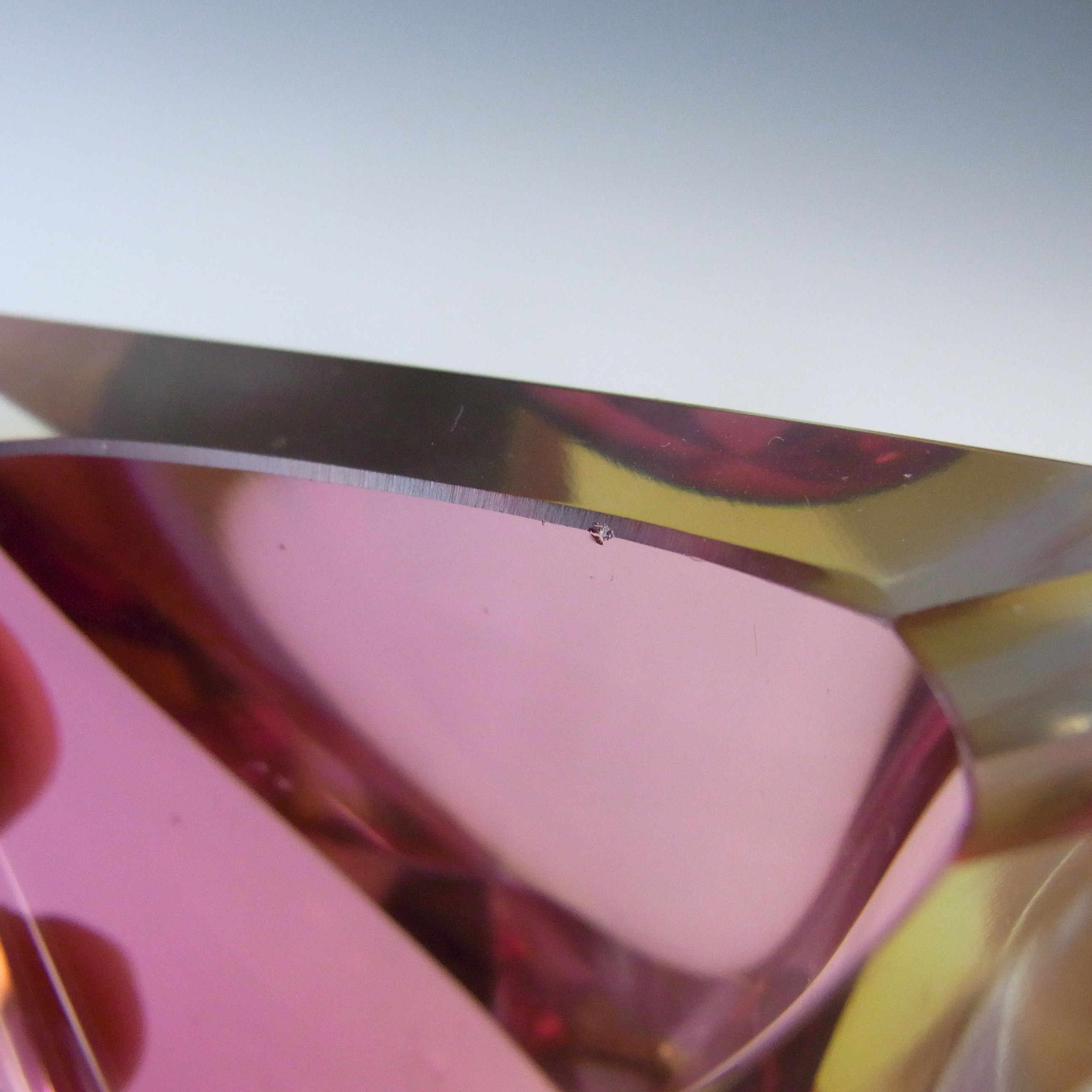 Murano Faceted Pink & Amber Sommerso Glass 1950's Block Bowl - Click Image to Close