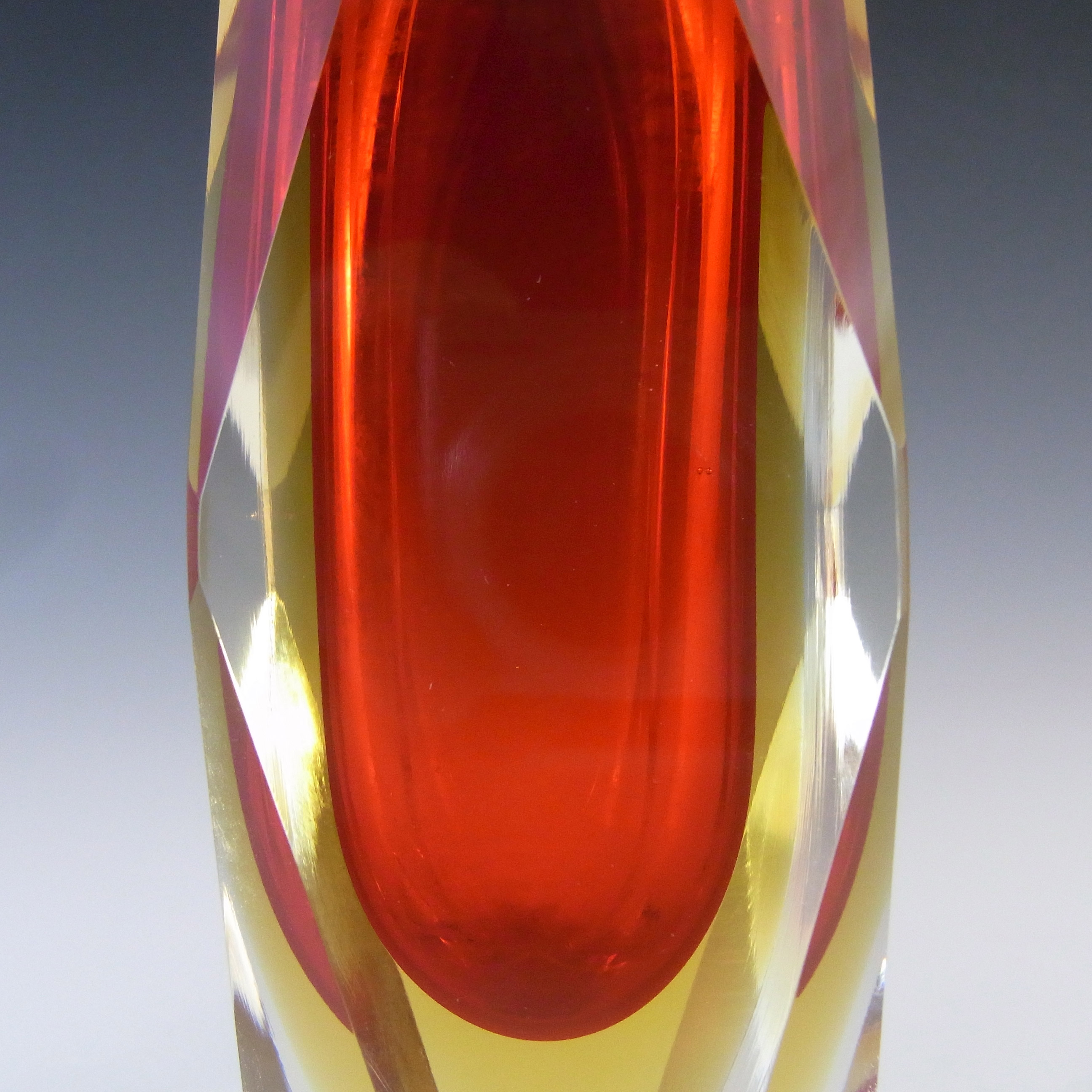 (image for) Murano Faceted Red & Amber Sommerso Glass Vintage Block Vase - Click Image to Close