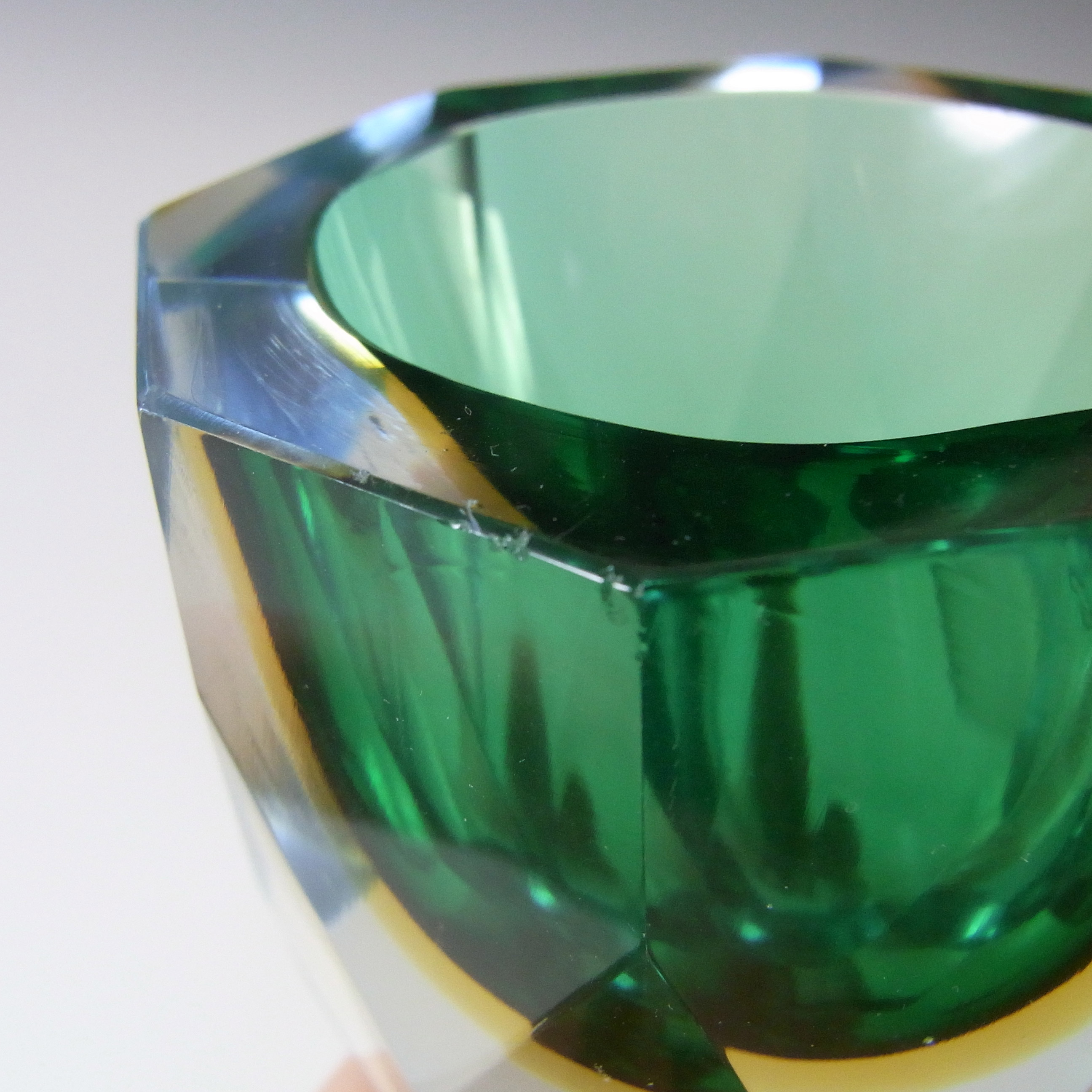 (image for) Murano Faceted Green, Amber & Blue Sommerso Glass Block Vase - Click Image to Close