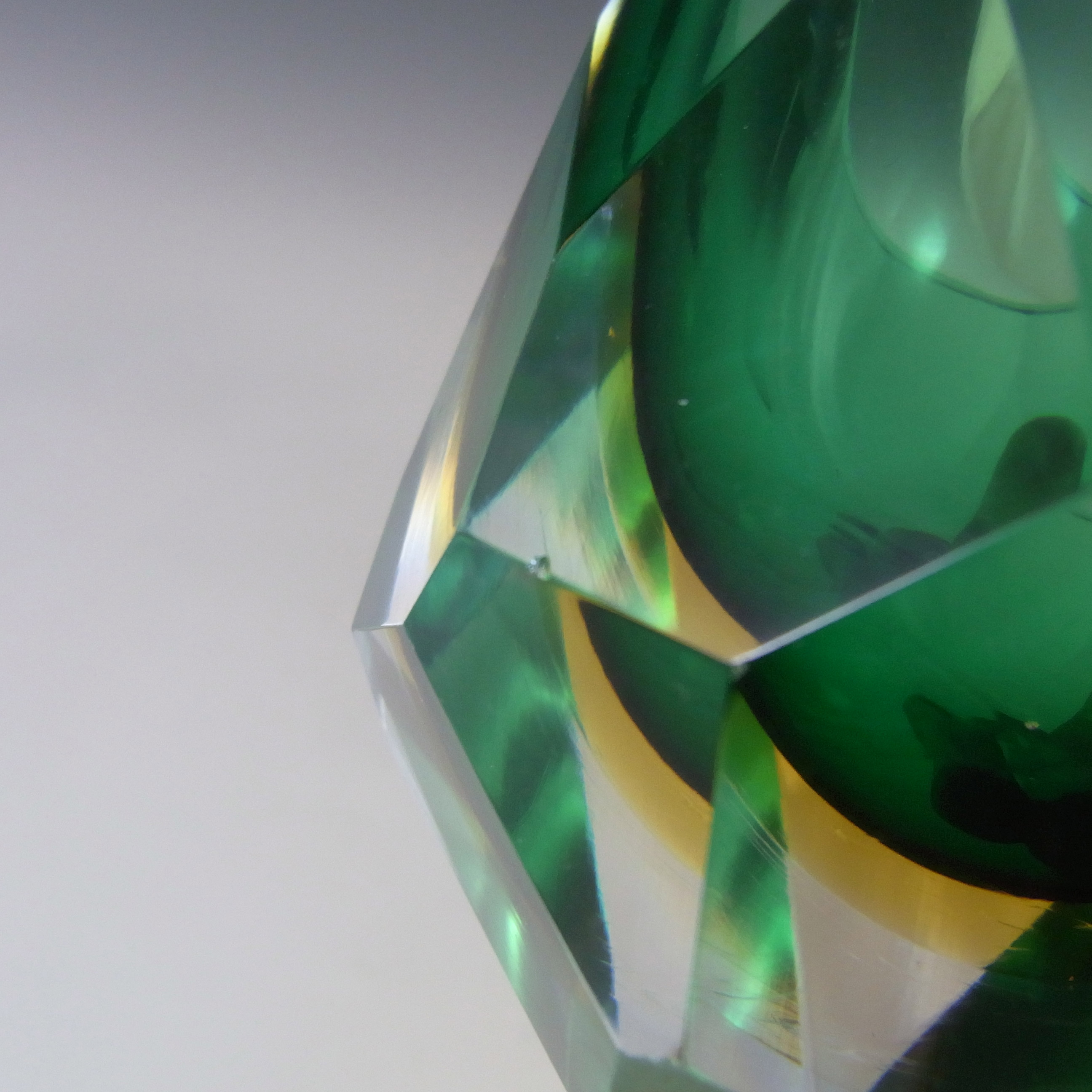 (image for) Murano Faceted Green, Amber & Blue Sommerso Glass Block Vase - Click Image to Close