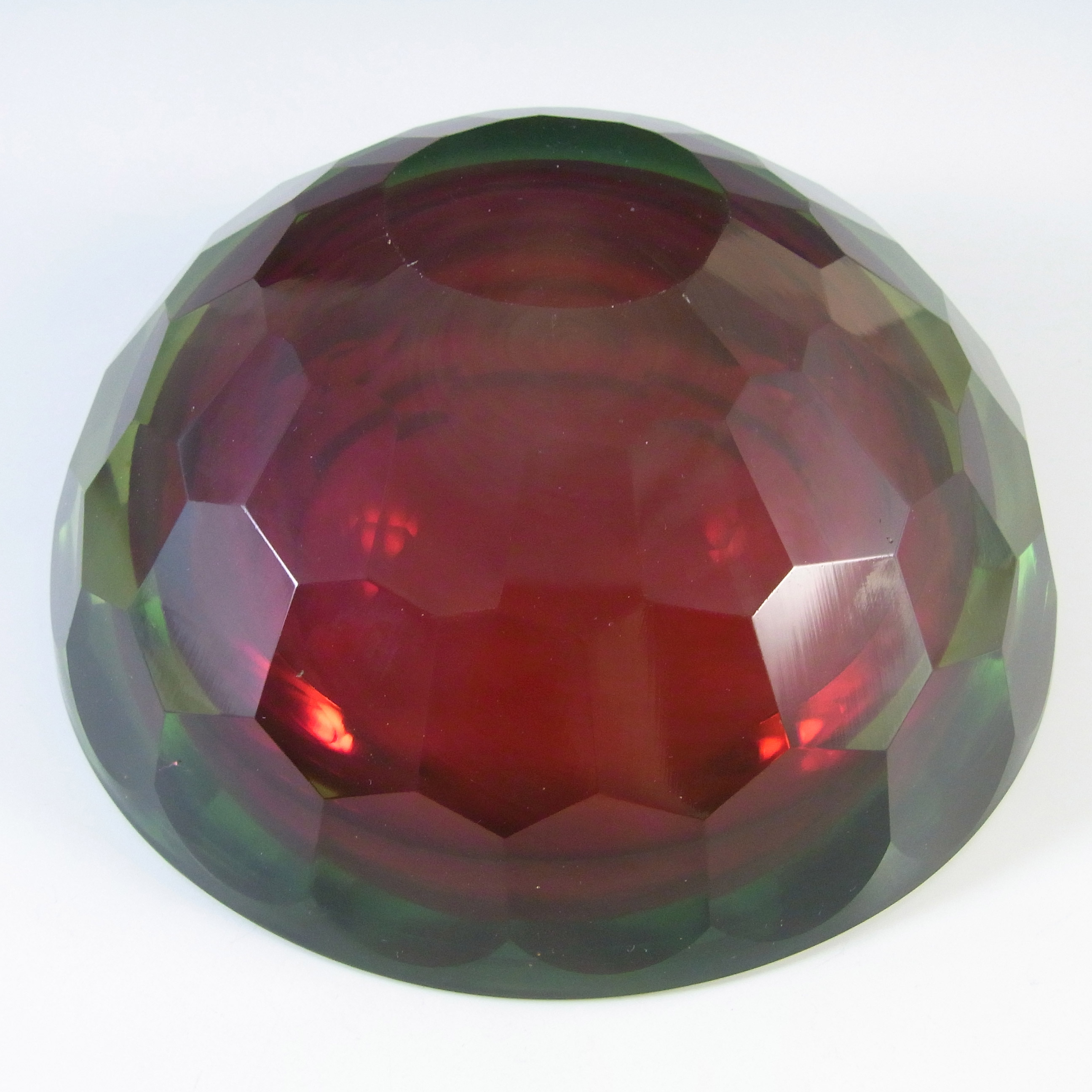 (image for) HUGE 2.4kg Murano Faceted Red & Amber Sommerso Glass Block Bowl - Click Image to Close