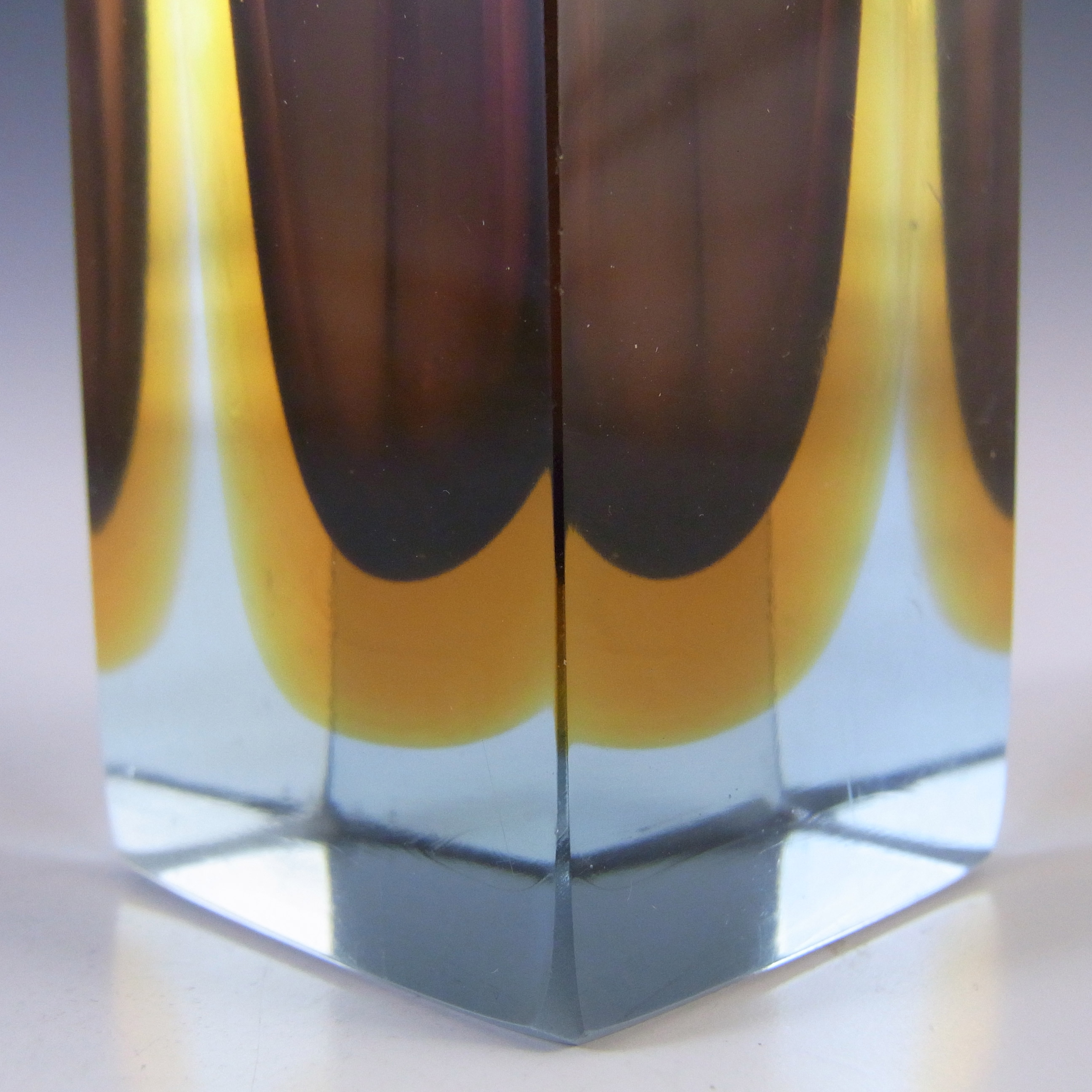(image for) Murano Faceted Brown, Amber & Blue Sommerso Glass Block Vase - Click Image to Close