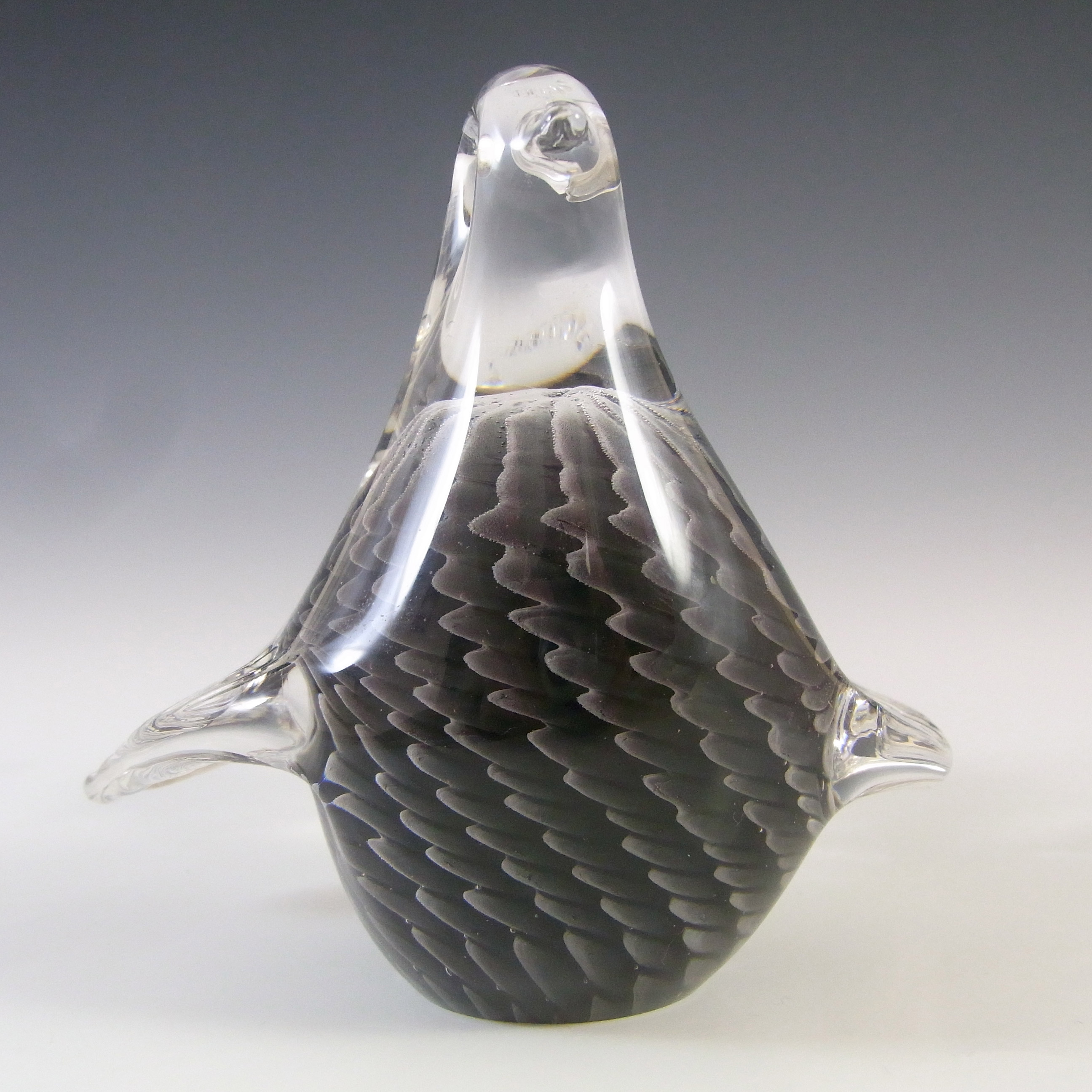 SIGNED & LABELLED Marcolin/FM Konstglas Fumato Glass Bird - Click Image to Close