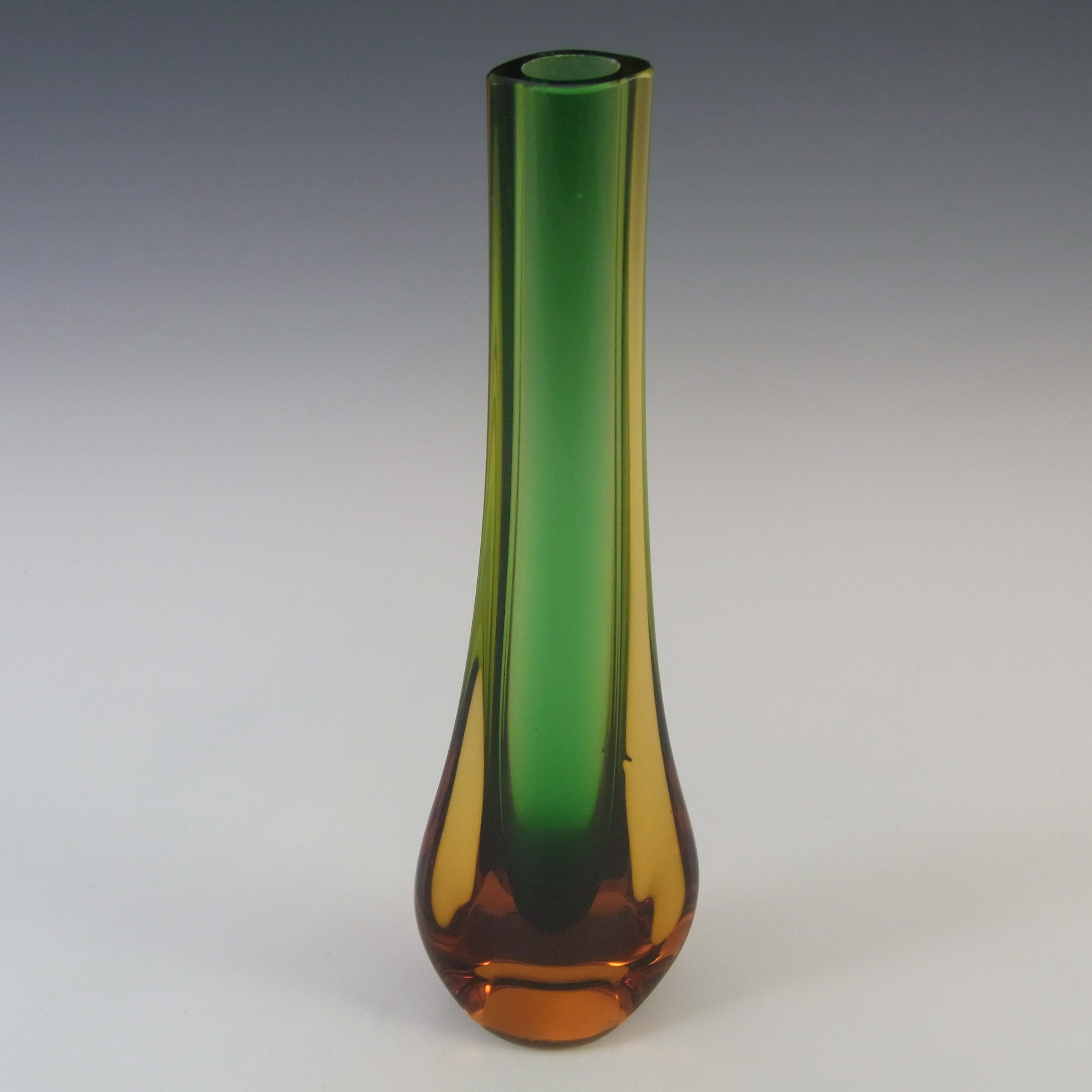 (image for) Galliano Ferro Murano Sommerso Green & Amber Glass Stem Vase - Click Image to Close