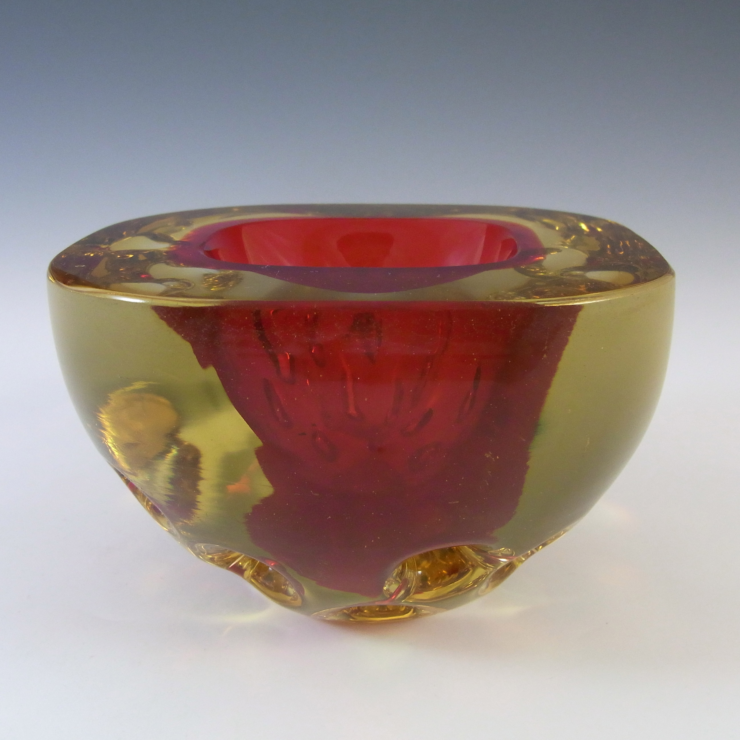 Galliano Ferro Murano Red & Amber Sommerso Glass Geode Bowl - Click Image to Close