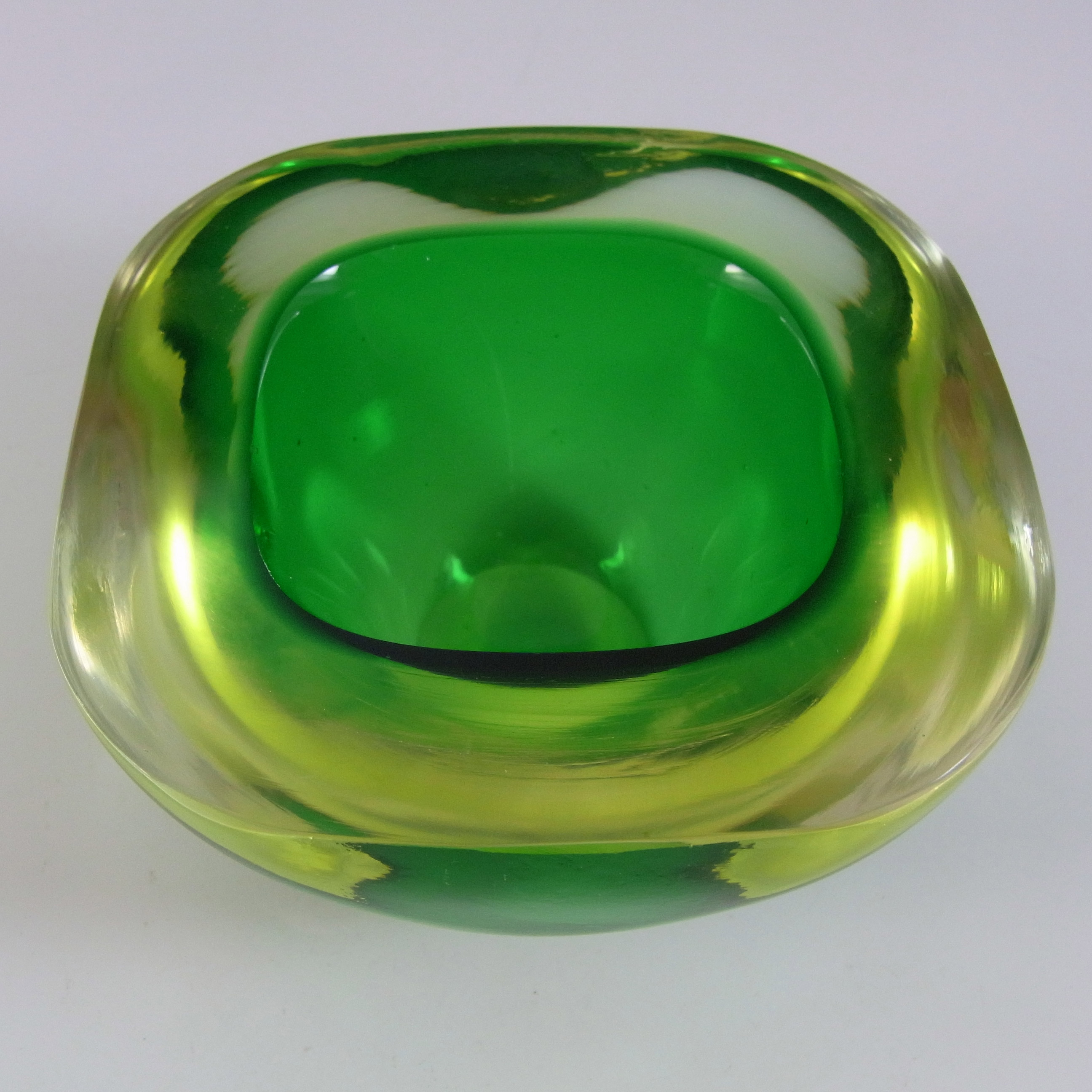 (image for) Murano Geode Green & Yellow Uranium Sommerso Glass Square Bowl - Click Image to Close