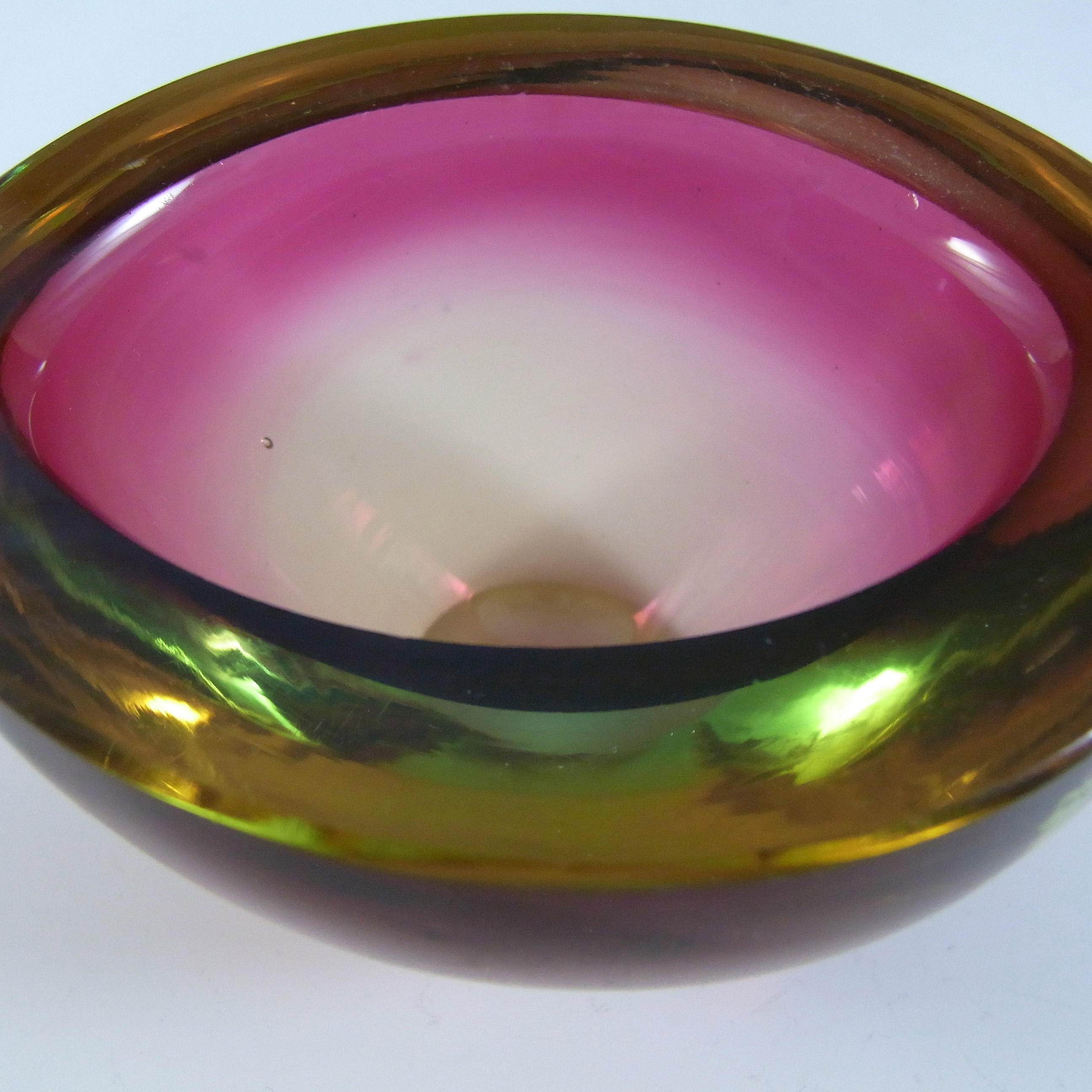 (image for) Murano Geode Pink & Amber Sommerso Glass Oval Bowl - Click Image to Close